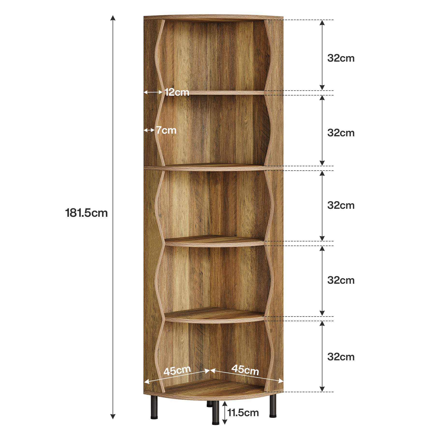 Tribesigns Scaffale angolare da 180 cm, elegante libreria a 5 ripiani per piccoli spazi