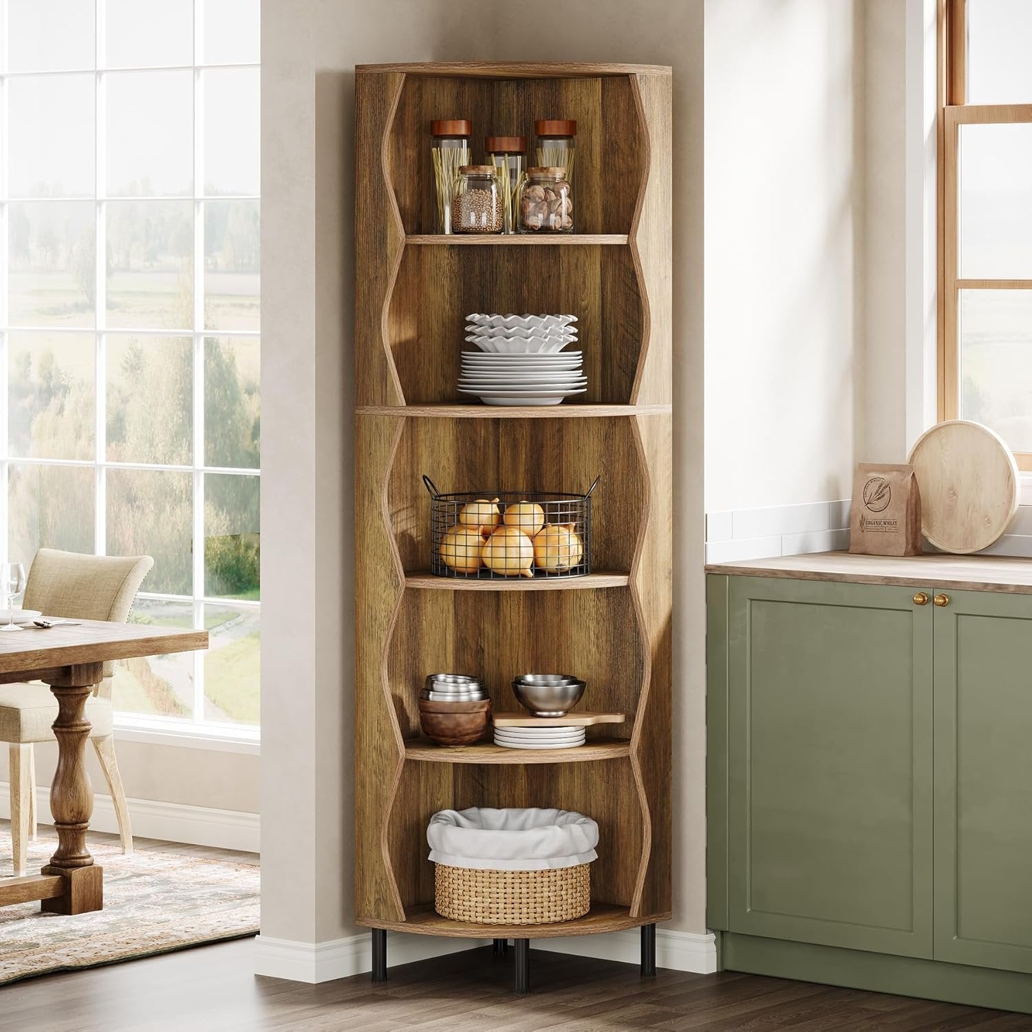 Tribesigns Scaffale angolare da 180 cm, elegante libreria a 5 ripiani per piccoli spazi