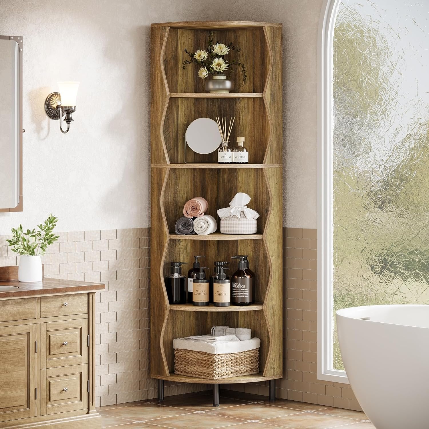 Tribesigns Scaffale angolare da 180 cm, elegante libreria a 5 ripiani per piccoli spazi