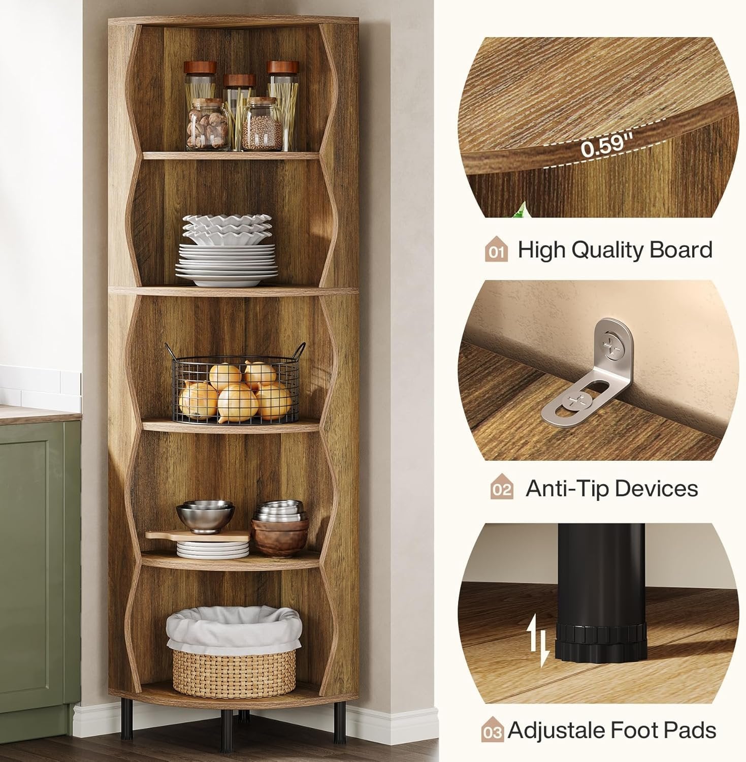 Tribesigns Scaffale angolare da 180 cm, elegante libreria a 5 ripiani per piccoli spazi