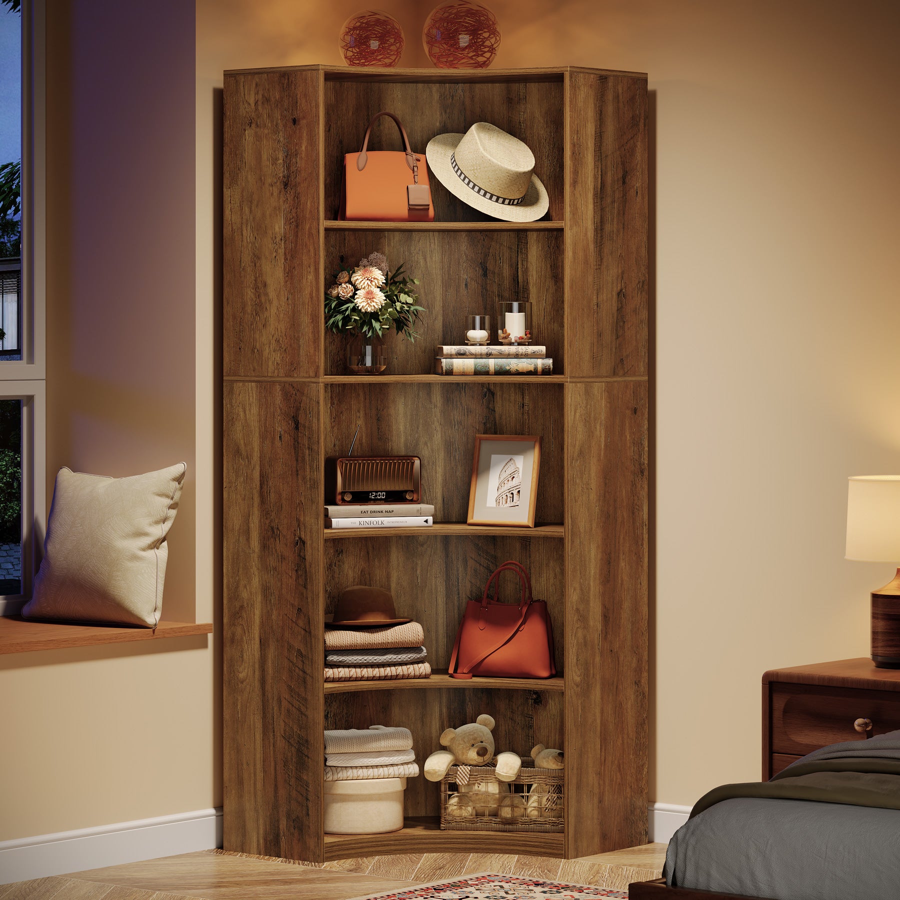 Tribesigns Scaffale angolare, libreria alta 180 cm a 6 ripiani con angoli arrotondati