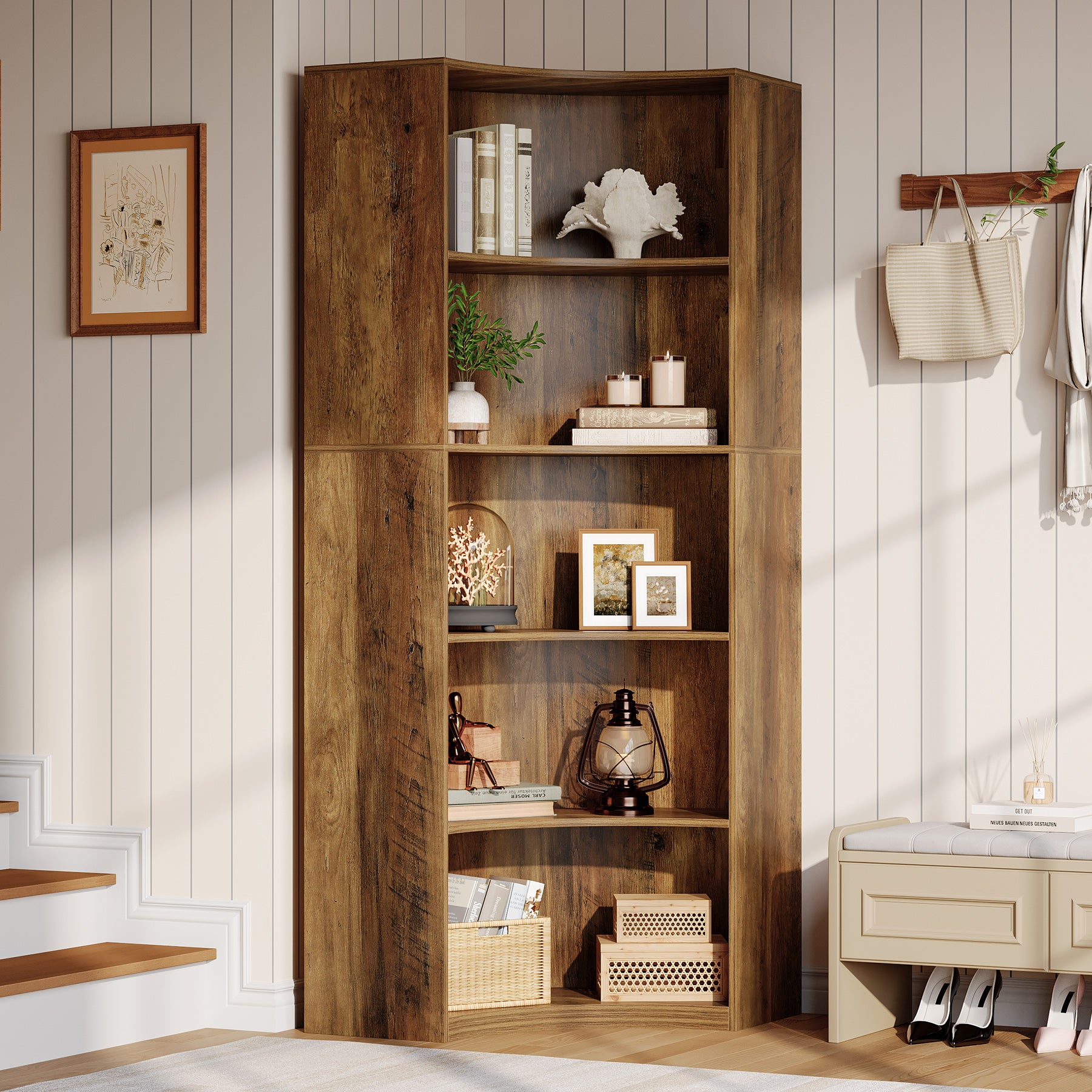 Tribesigns Scaffale angolare, libreria alta 180 cm a 6 ripiani con angoli arrotondati