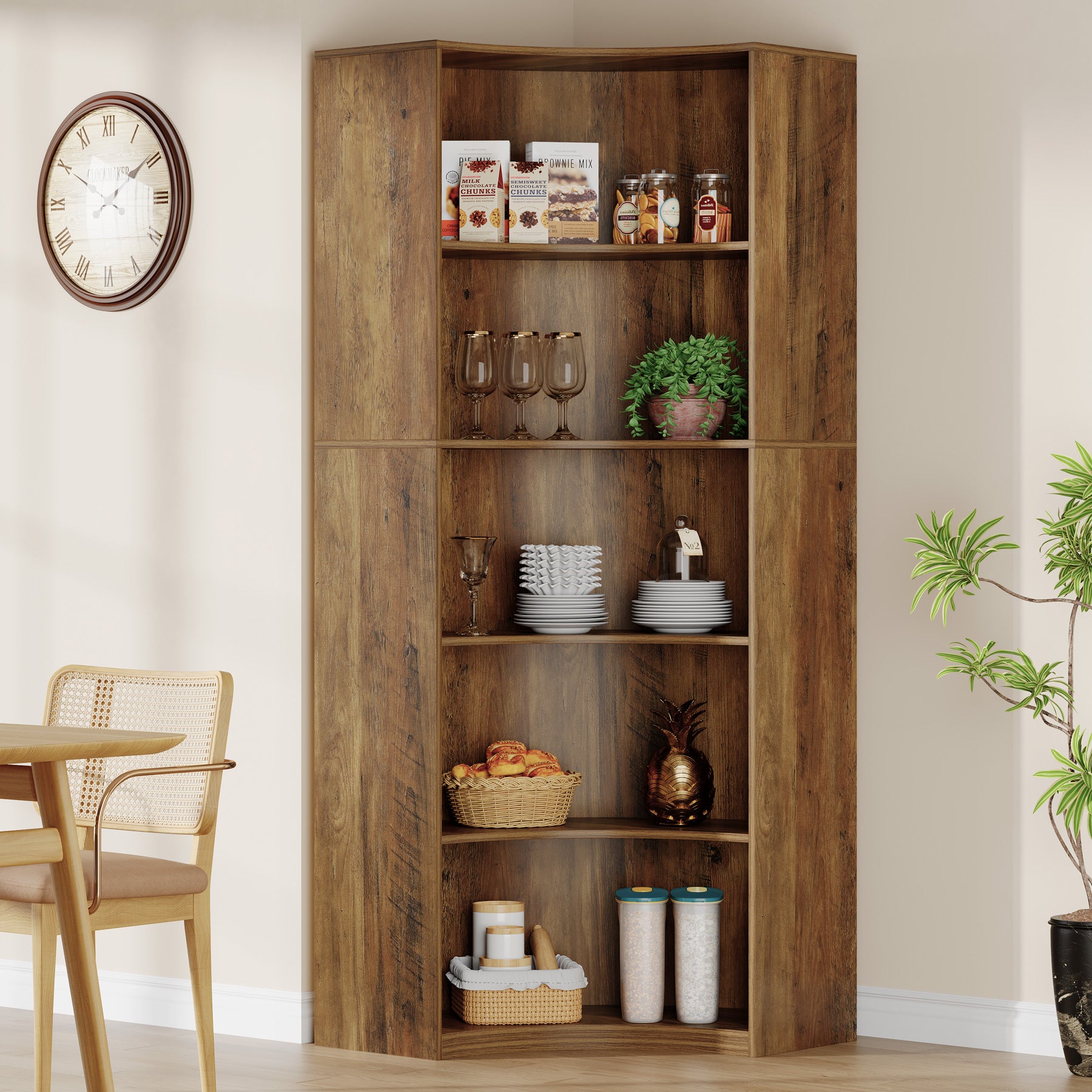 Tribesigns Scaffale angolare, libreria alta 180 cm a 6 ripiani con angoli arrotondati