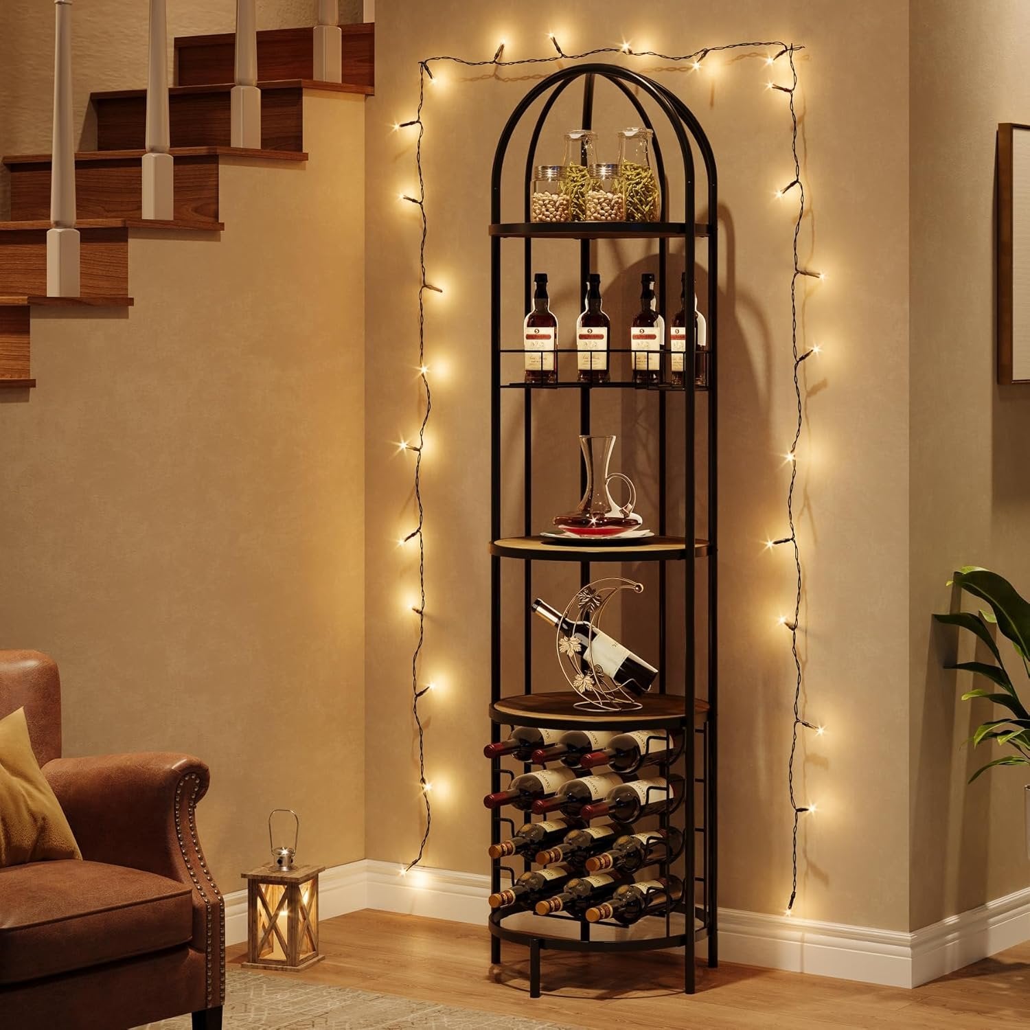 Tribesigns Scaffale per vino, scaffale alto a 5 piani con portabottiglie per soggiorno