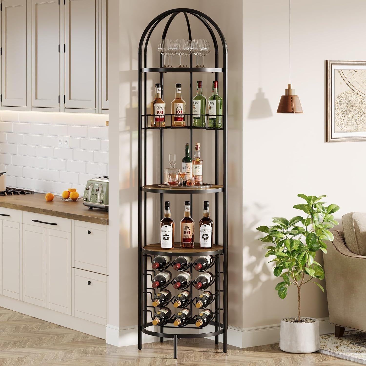 Tribesigns Scaffale per vino, scaffale alto a 5 piani con portabottiglie per soggiorno
