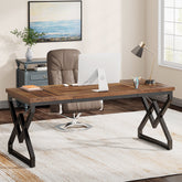 Tribesigns Scrivania, Grande scrivania per ufficio con piano in legno extra spesso e struttura in metallo 3