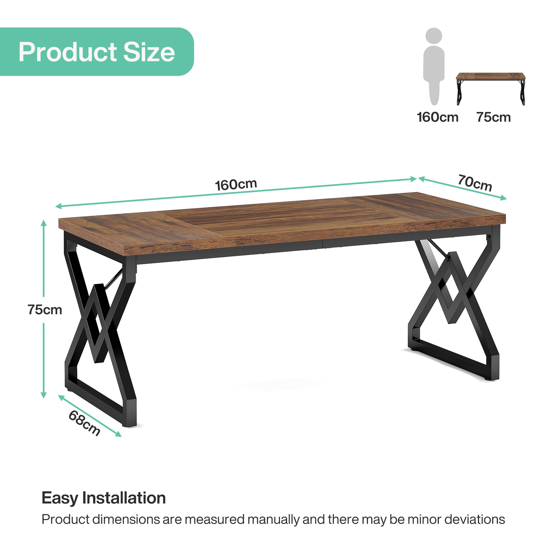 Tribesigns Scrivania, Grande scrivania per ufficio con piano in legno extra spesso e struttura in metallo