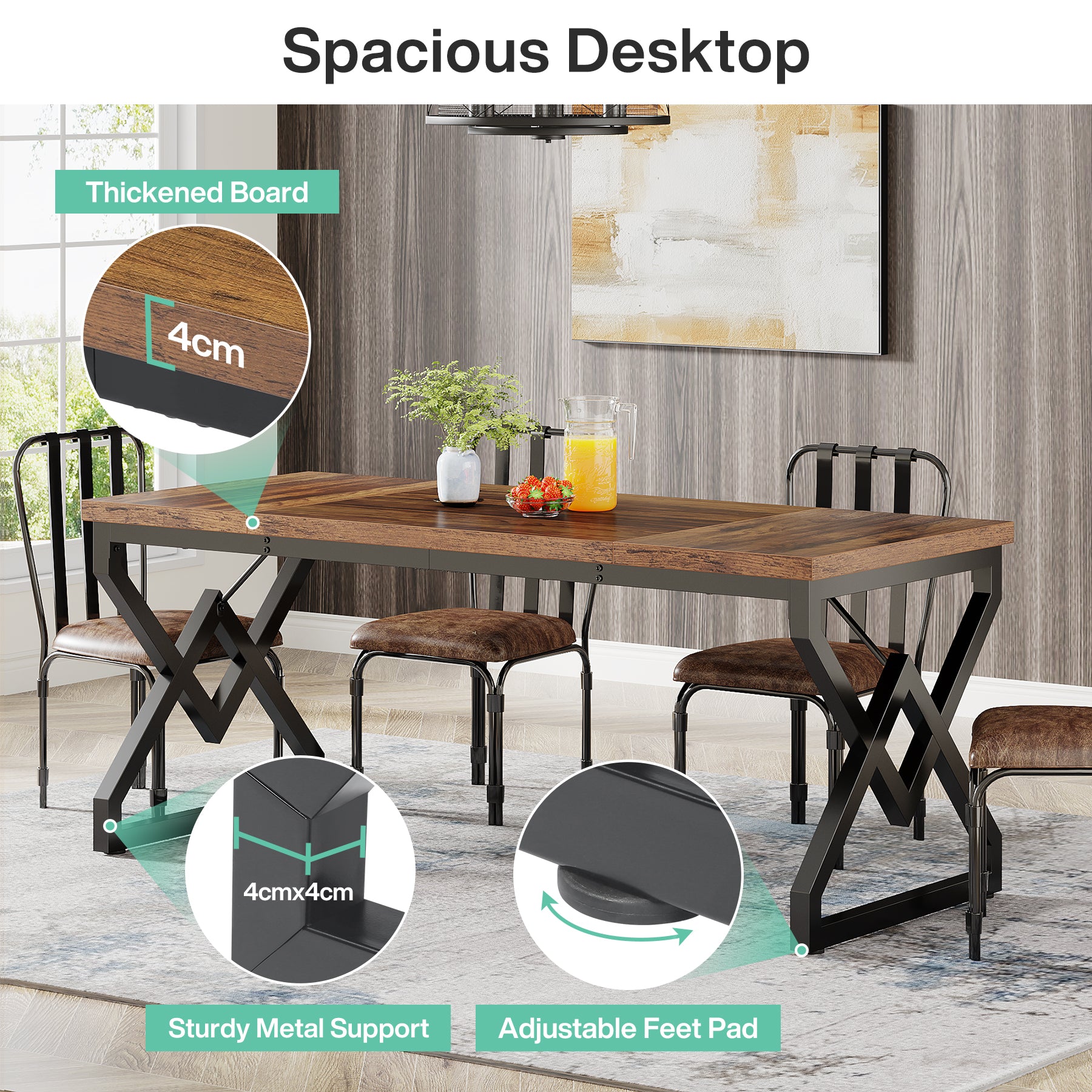 Tribesigns Scrivania, Grande scrivania per ufficio con piano in legno extra spesso e struttura in metallo