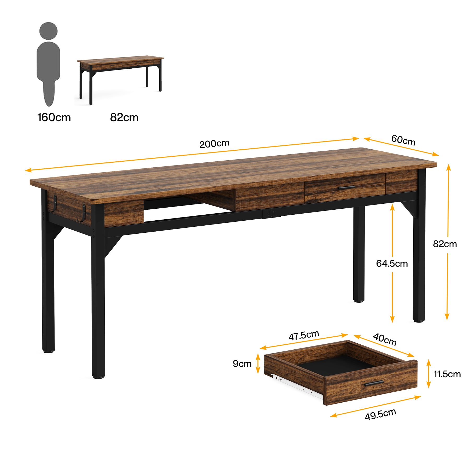 Tribesigns Scrivania per computer, Scrivania da ufficio Scrivania da studio con 2 cassetti