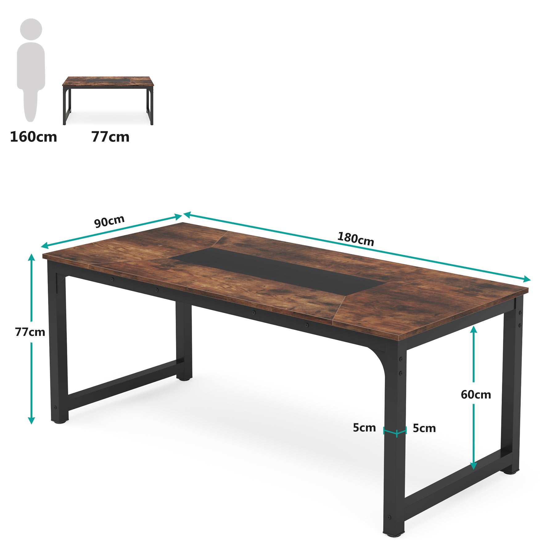 Tribesigns Scrivania per computer, scrivania da ufficio rustica da 180 cm, scrivania direzionale