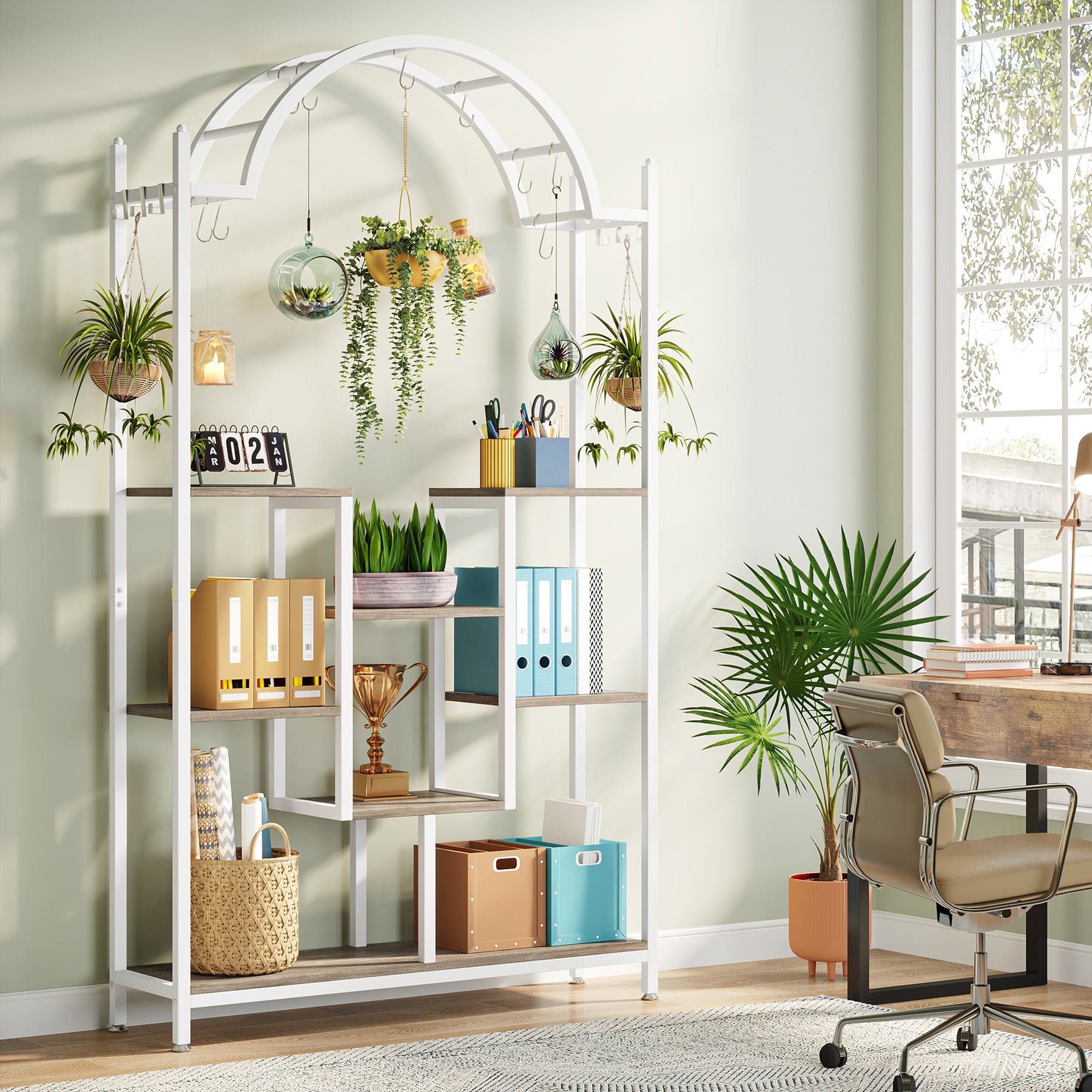 Tribesigns Supporto per piante da interno a 5 livelli, Scaffale per piante in metallo con 8 ganci a S