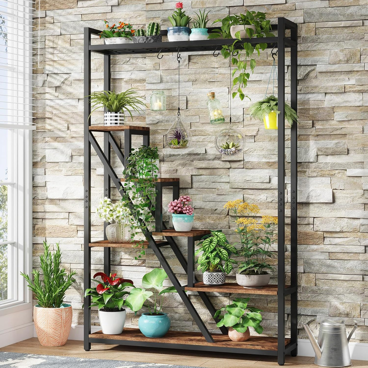 Supporto Per Piante Da Interno 7 Ripiani Con Luci Di Crescita LED - Scaffale Angolare In Metallo, 167 Cm, Con Cinghie Di Sicurezza - 3