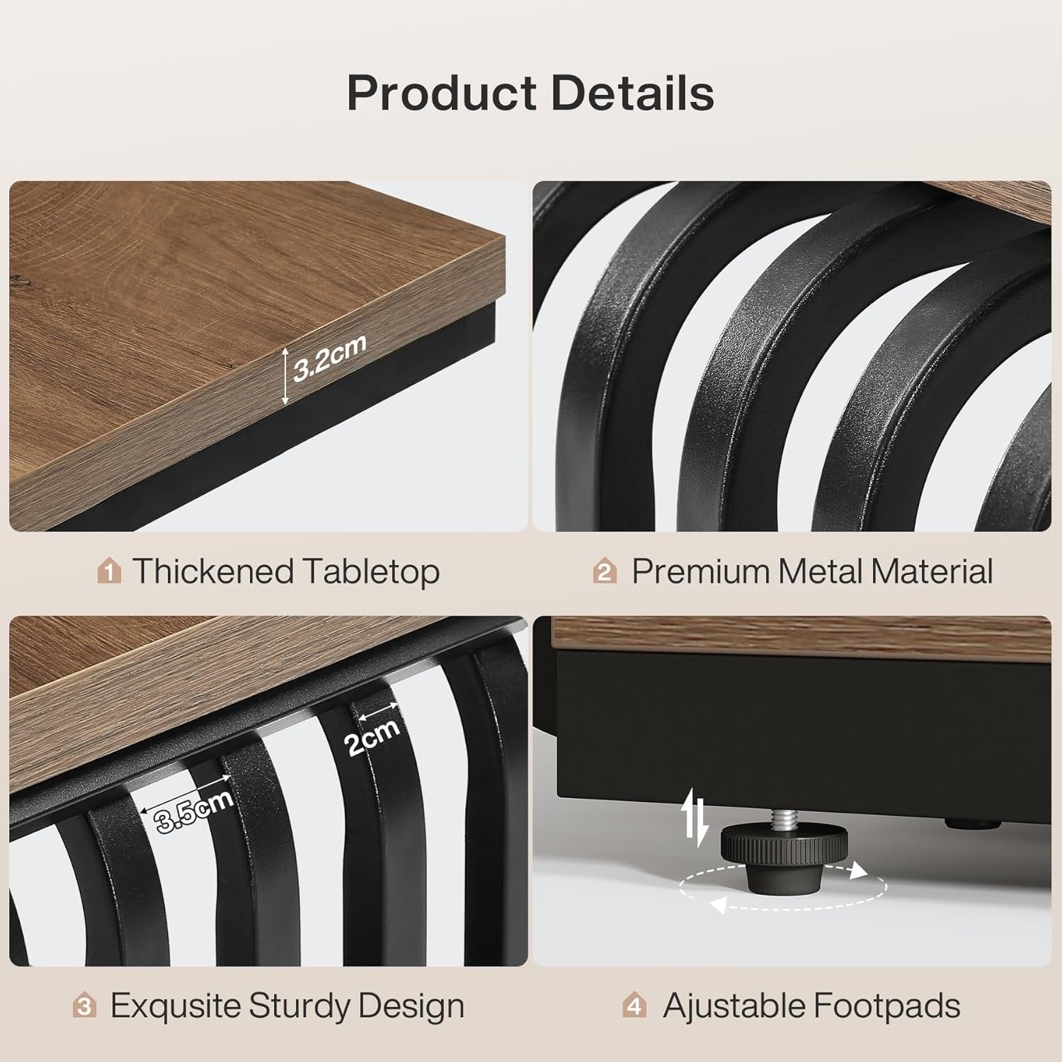 Tribesigns Tavolino a 3 ripiani, robusto tavolino comodini con struttura in metallo