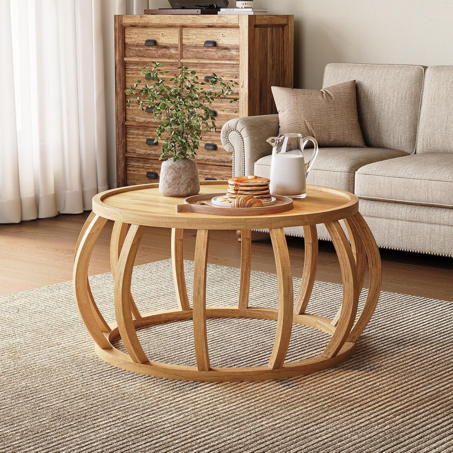 Tribesigns Tavolino da Salotto, Tavolo da Caffè Rotondo da 80 cm con Base Curva