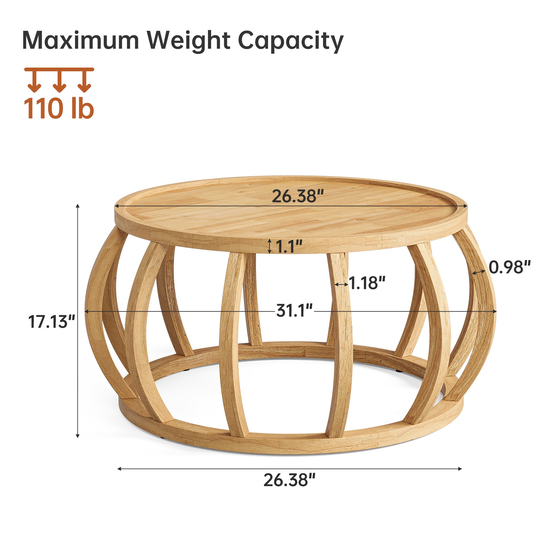 Tribesigns Tavolino da Salotto, Tavolo da Caffè Rotondo da 80 cm con Base Curva