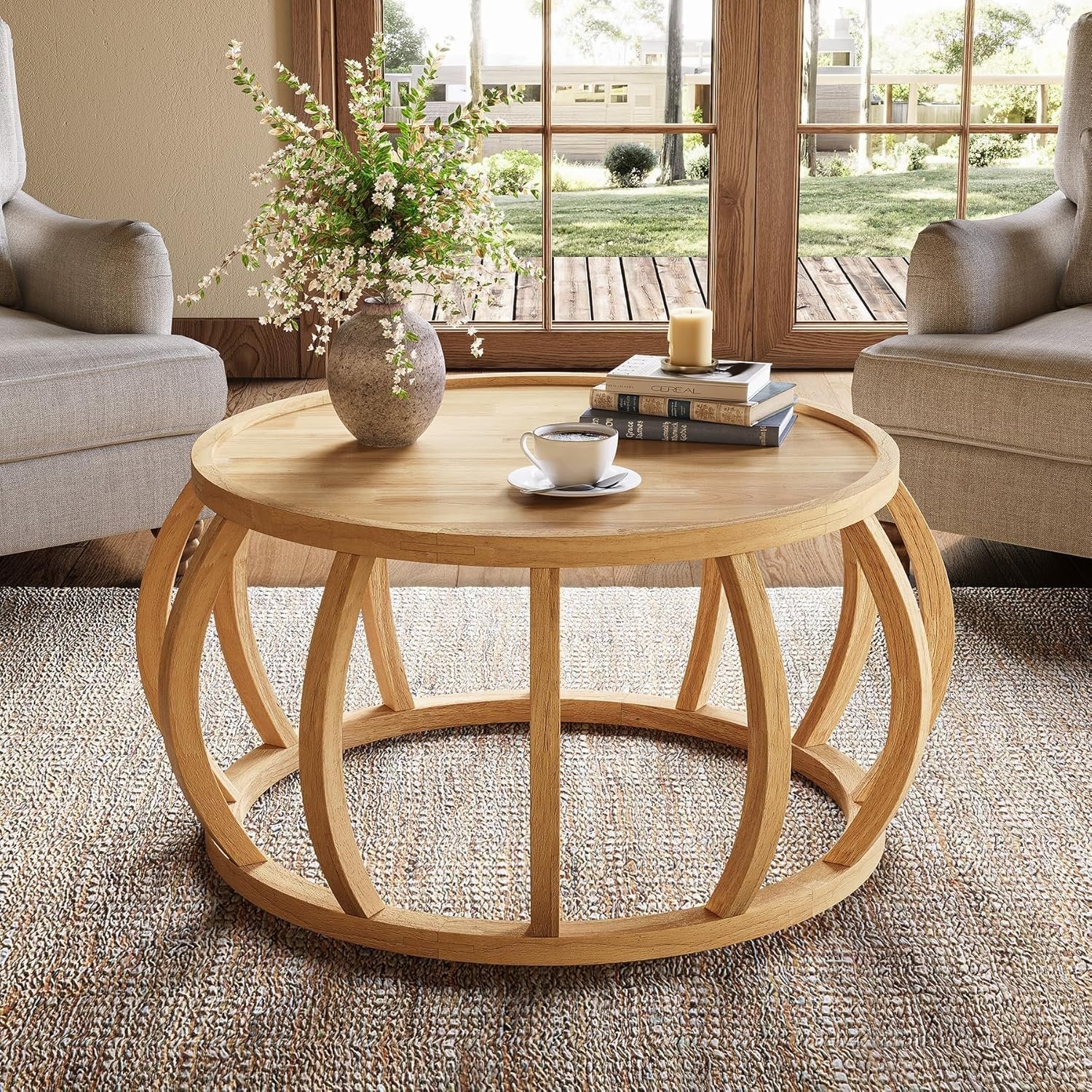 Tribesigns Tavolino da Salotto, Tavolo da Caffè Rotondo da 80 cm con Base Curva
