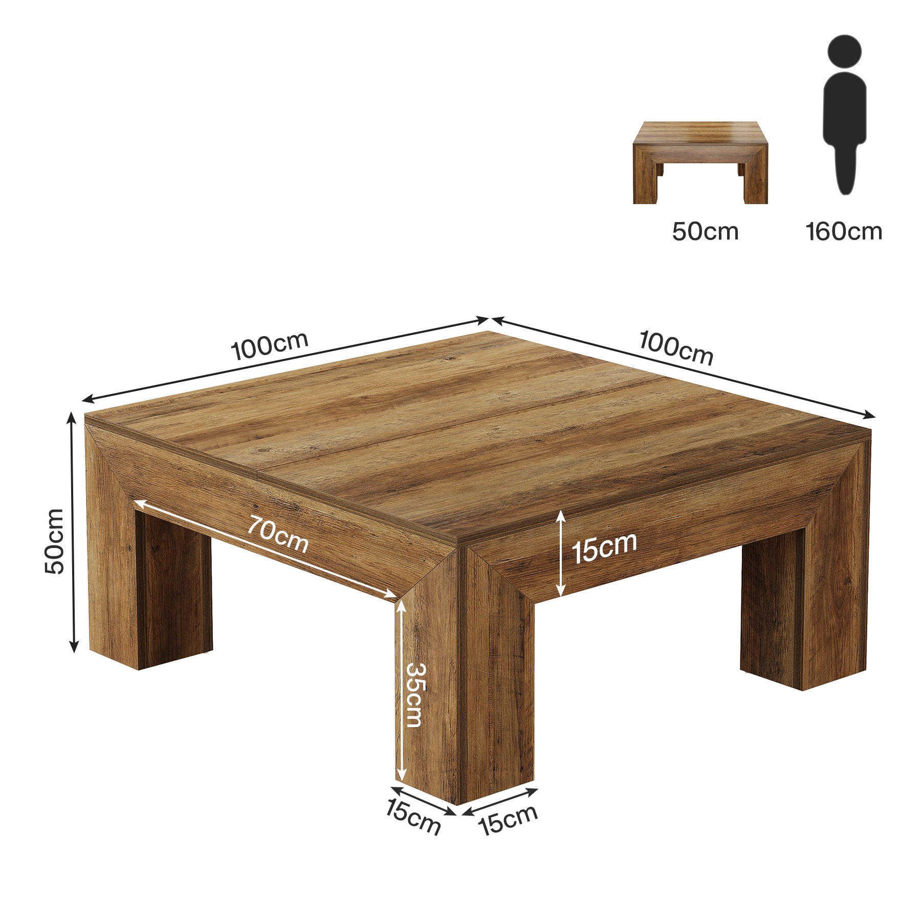 Tribesigns Tavolino da caffè da 100 cm, tavolino da cocktail centrale quadrato in stile fattoria