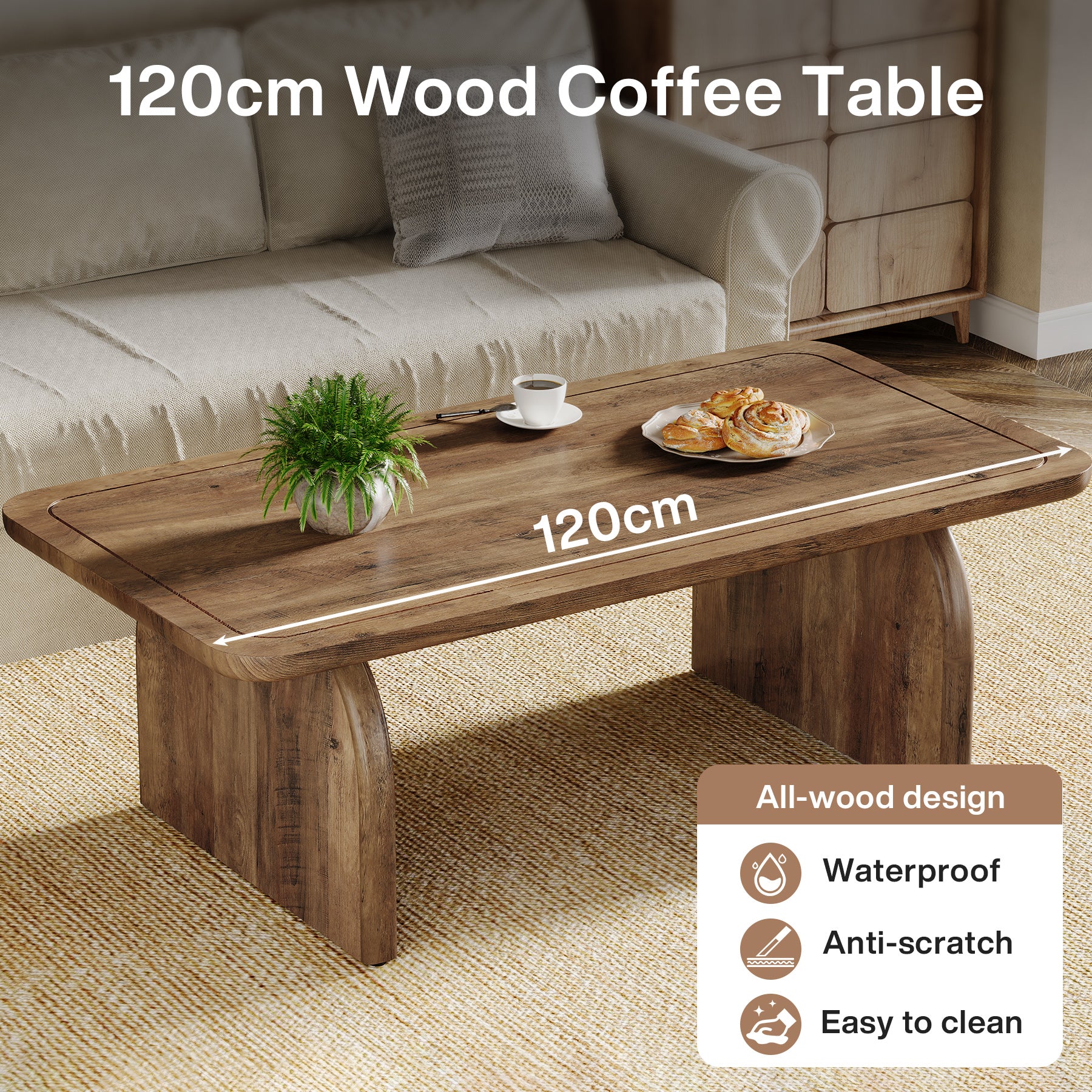 Tribesigns Tavolino da caffè da 120 cm, tavolo da cocktail centrale rettangolare