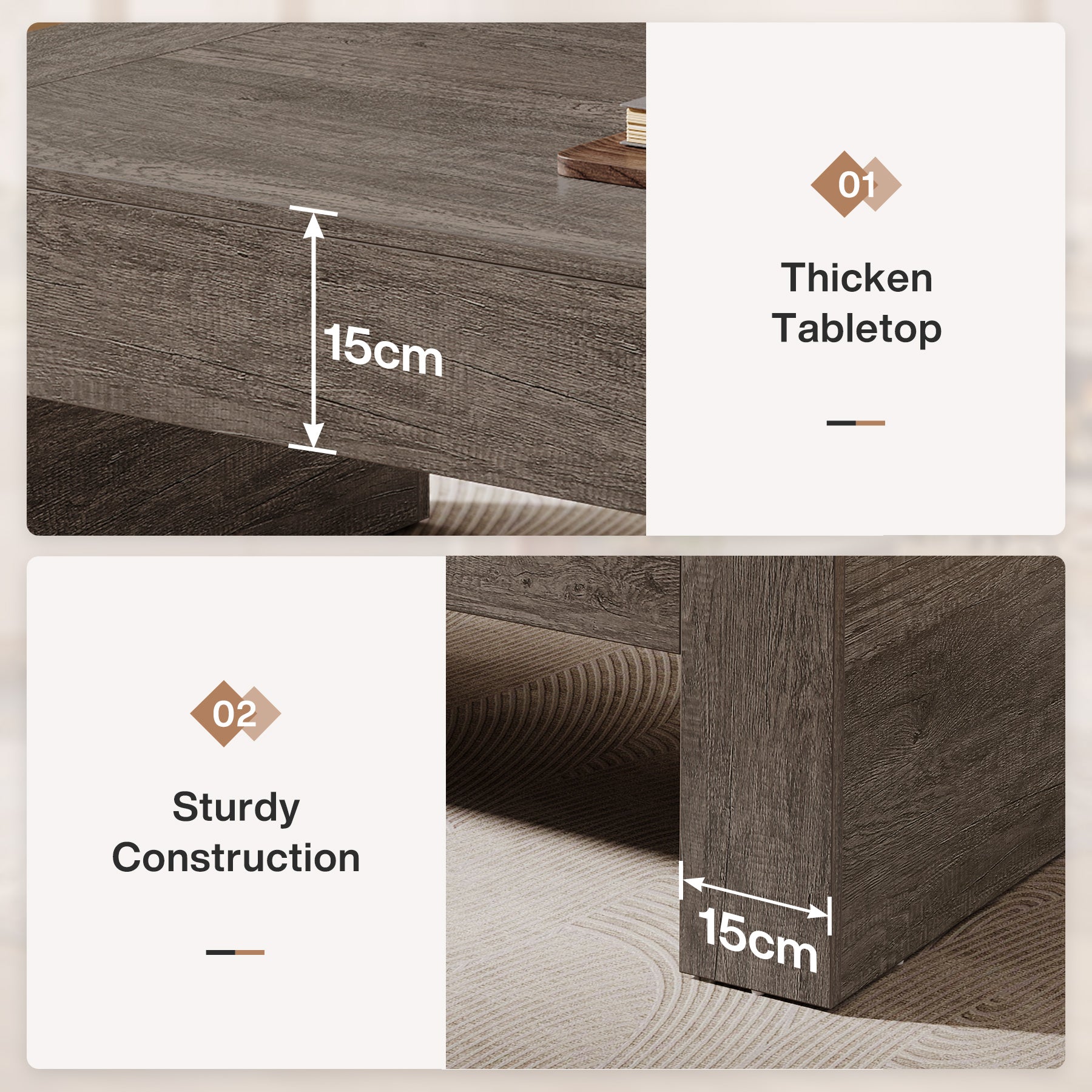 Tribesigns Tavolino da caffè da 130 cm, tavolino da cocktail centrale con base robusta