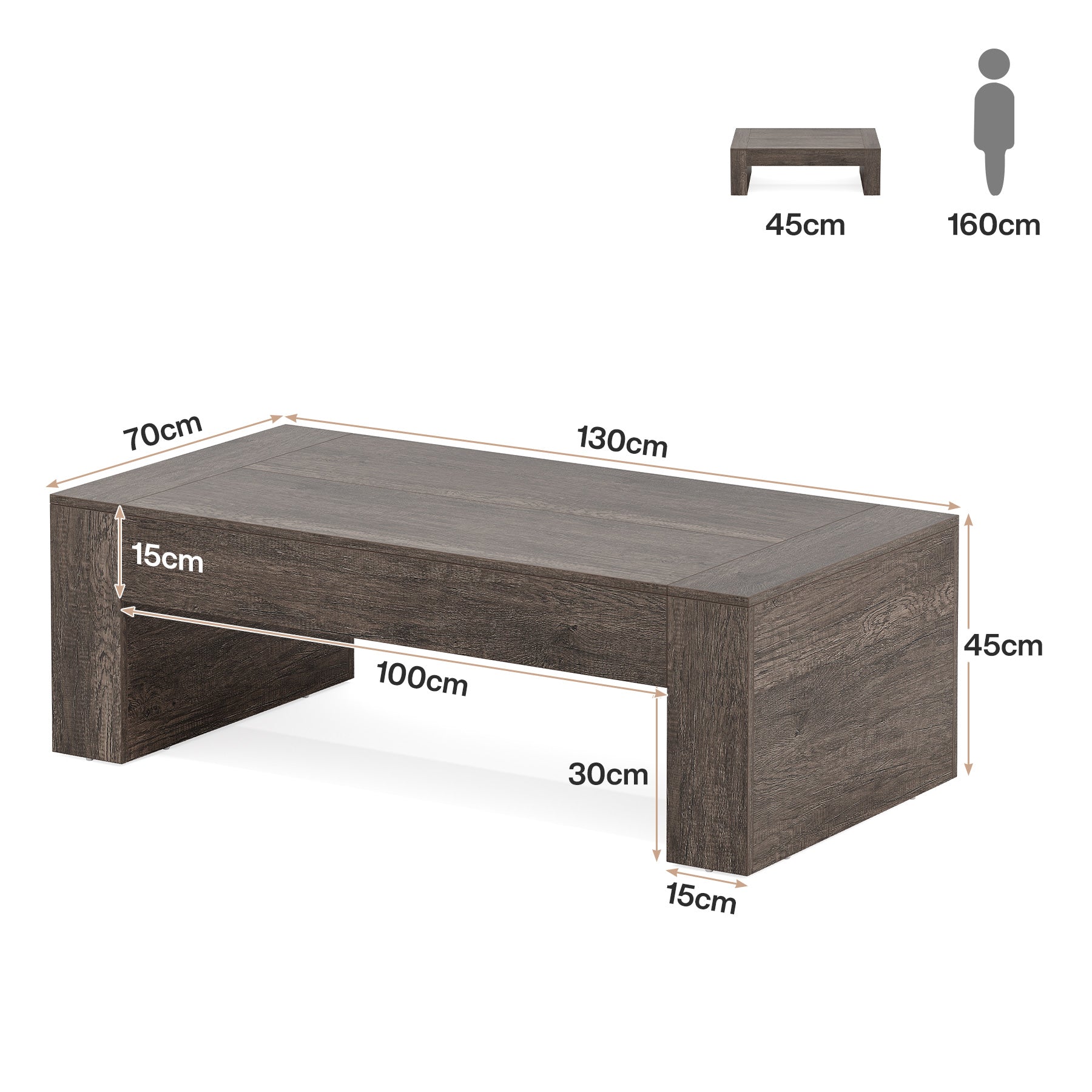 Tribesigns Tavolino da caffè da 130 cm, tavolino da cocktail centrale con base robusta