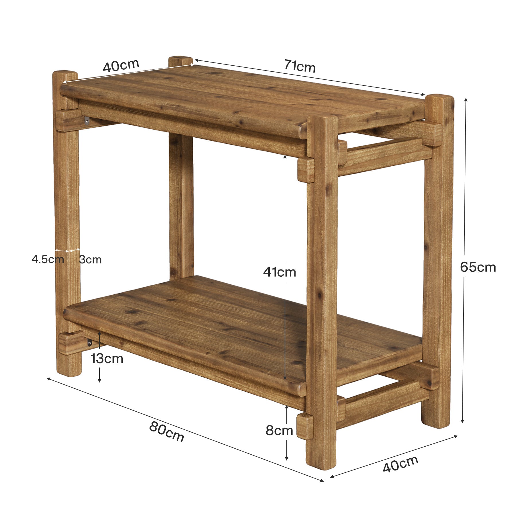 Tribesigns Tavolino in Legno Massello, 80 cm Comodino Stretto a 2 Ripiani con Scaffale