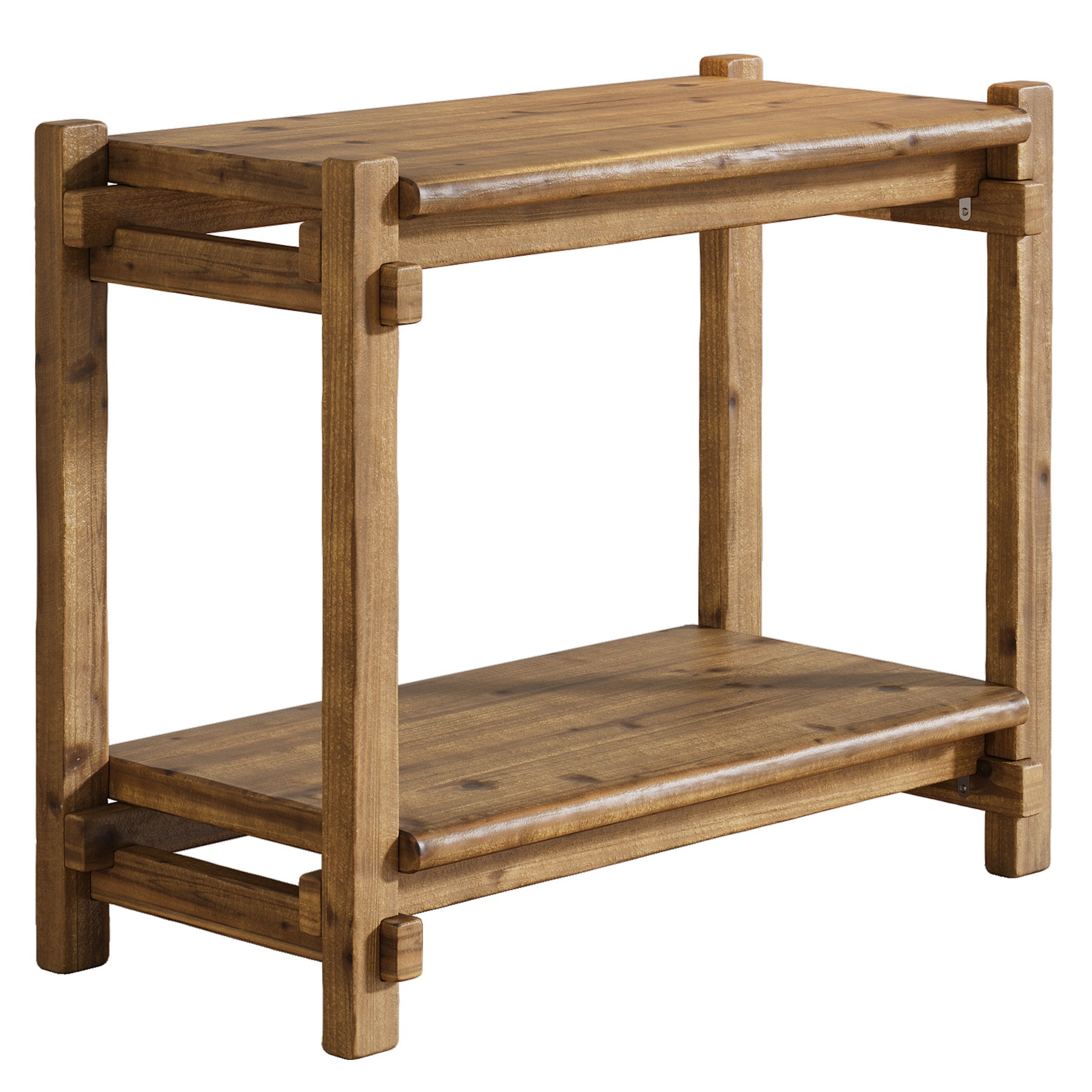 Tribesigns Tavolino in Legno Massello, 80 cm Comodino Stretto a 2 Ripiani con Scaffale