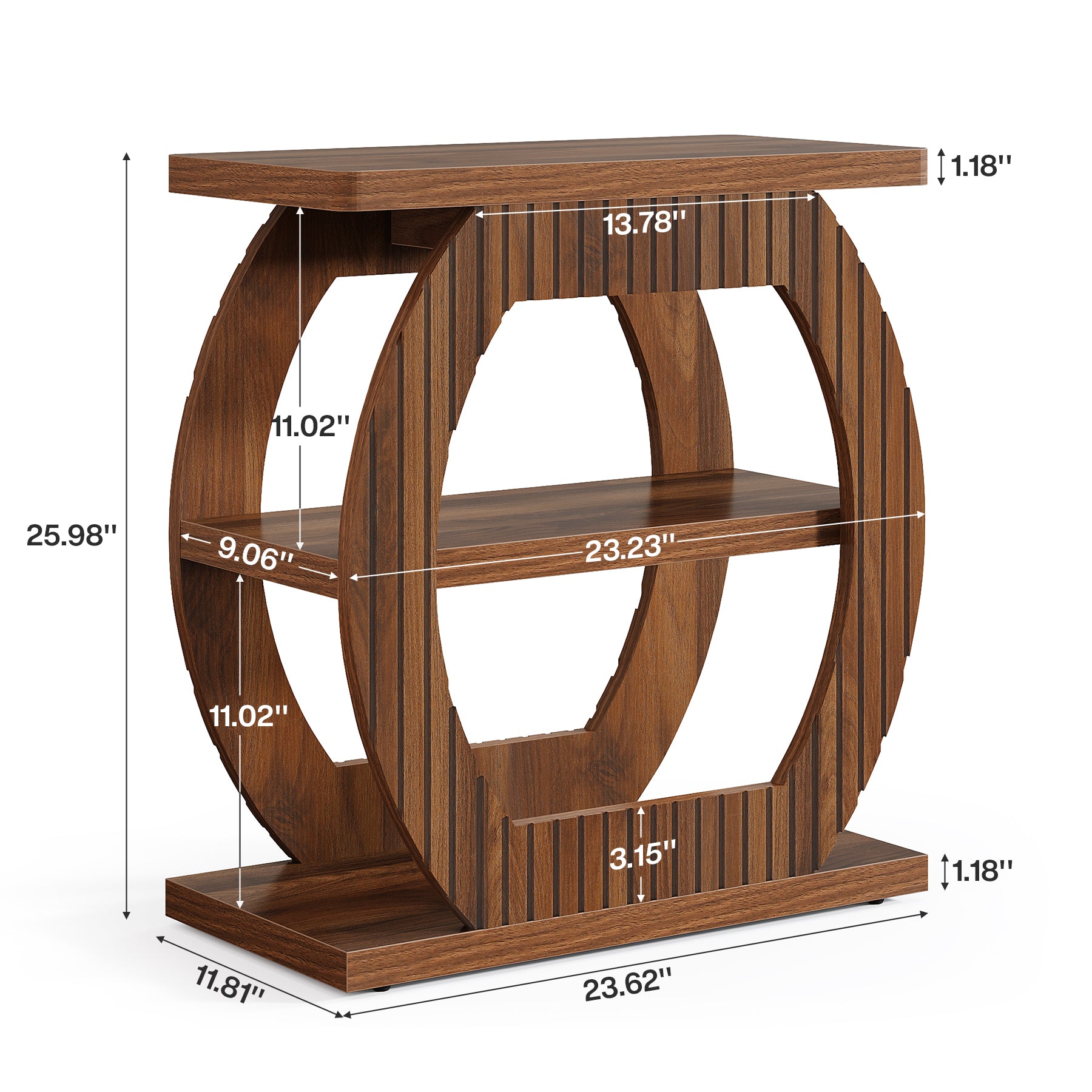 Tribesigns Tavolino laterale da 60 cm, tavolino in legno con 3 ripiani portaoggetti
