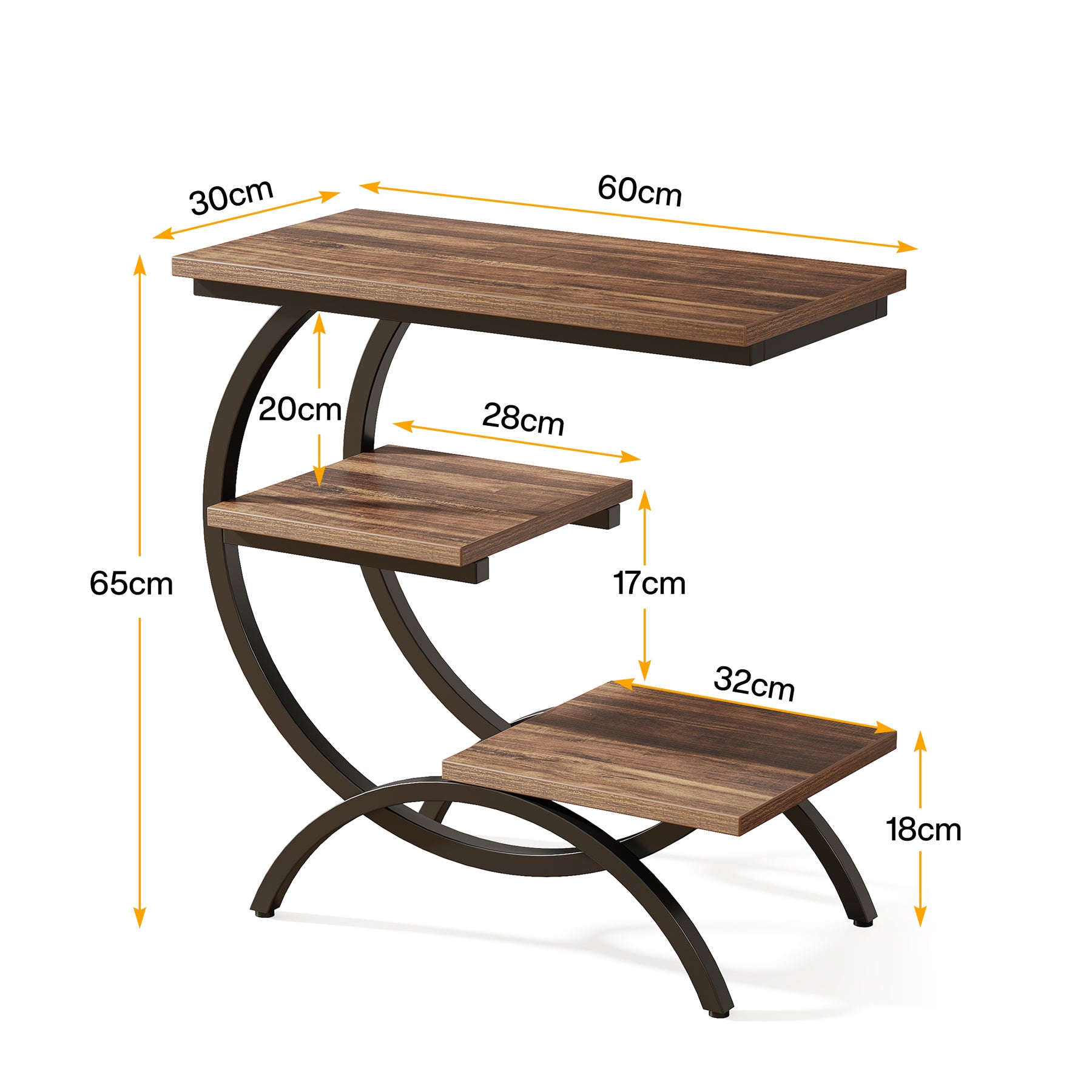 TUTOTAK Set Di 2 Tavolini – 3 Ripiani – Comodini Con Piedini Regolabili – 38x30x60,5 Cm – Ideale Per Piccoli Spazi, Soggiorno, Camera Da Letto