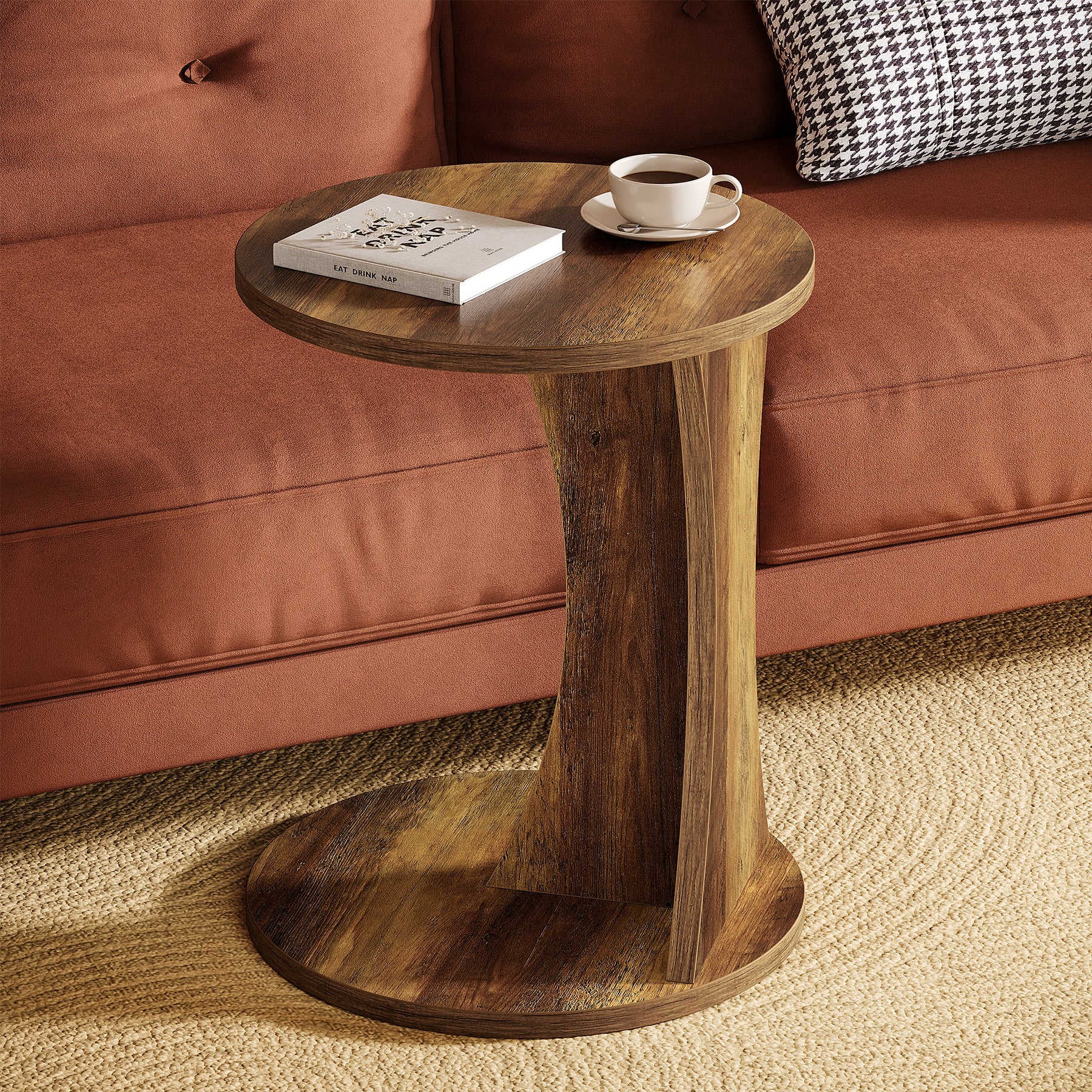 Tribesigns Tavolino laterale, tavolino rotondo da divano tavolino da caffè a forma di C