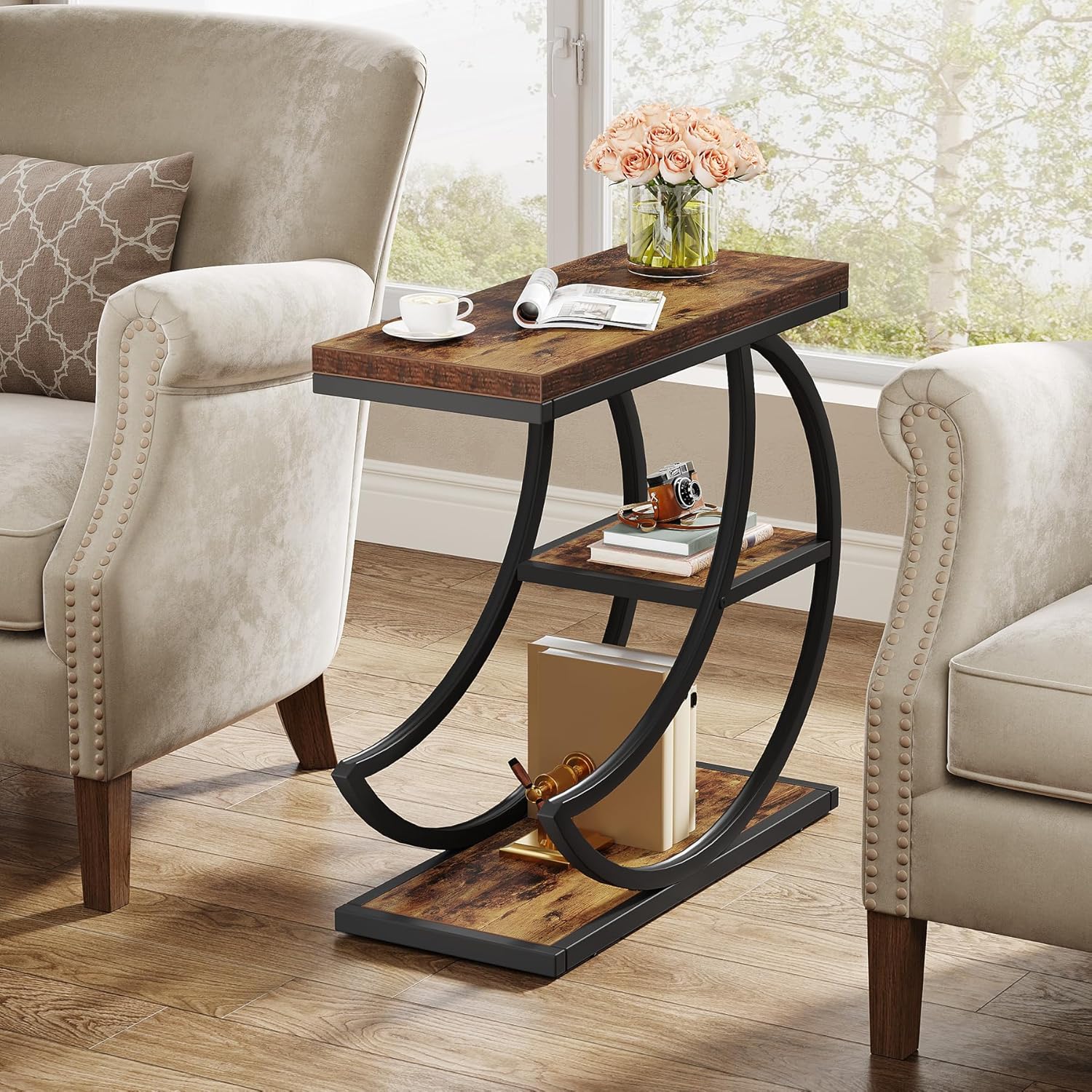 Tribesigns Tavolino piccolo, comodino a forma di luna in stile country