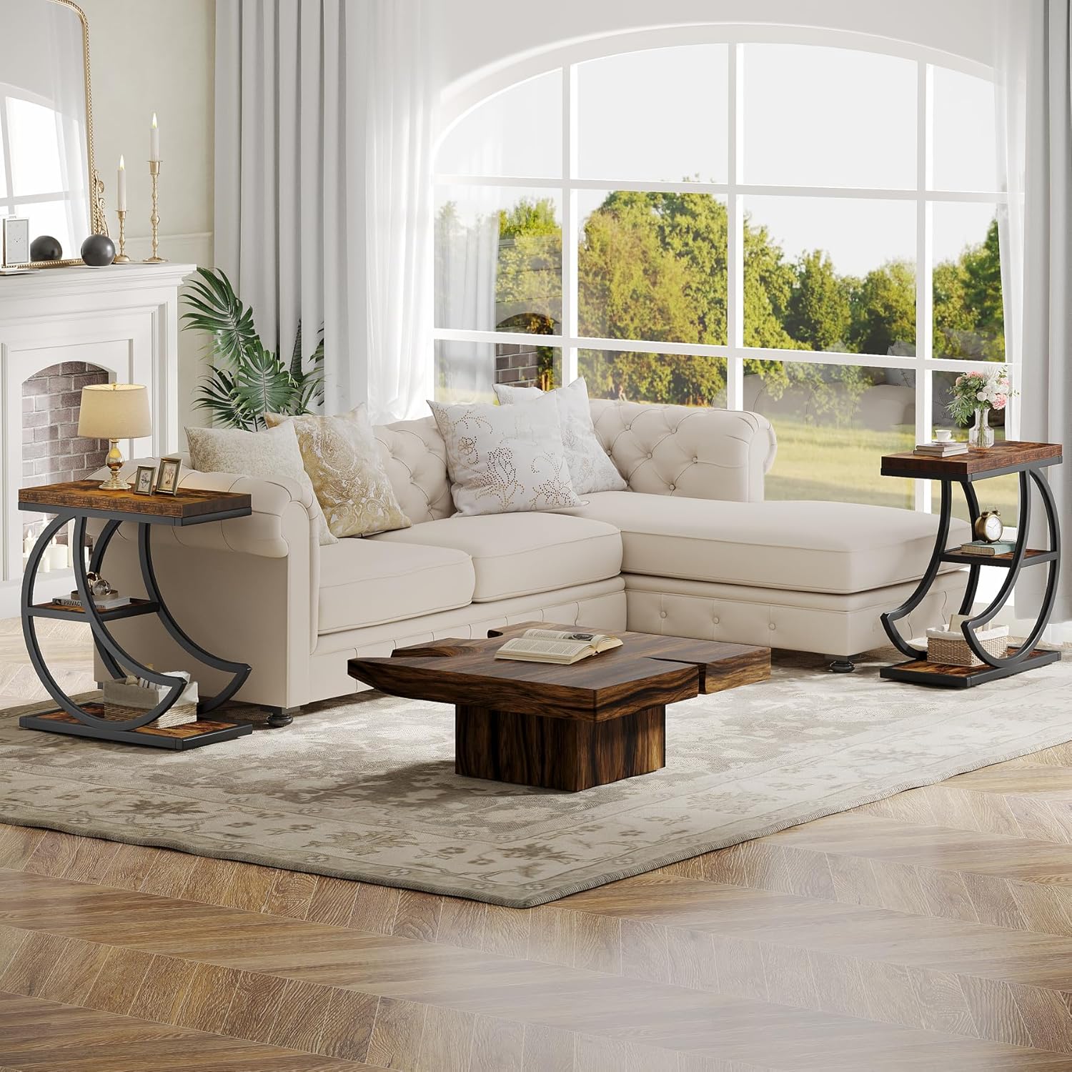 Tribesigns Tavolino piccolo, comodino a forma di luna in stile country