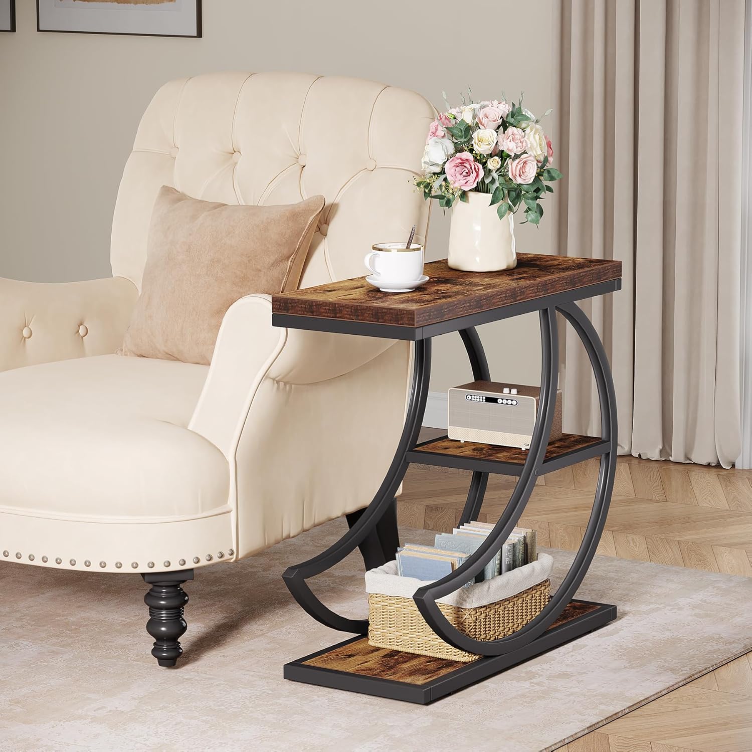 Tribesigns Tavolino piccolo, comodino a forma di luna in stile country