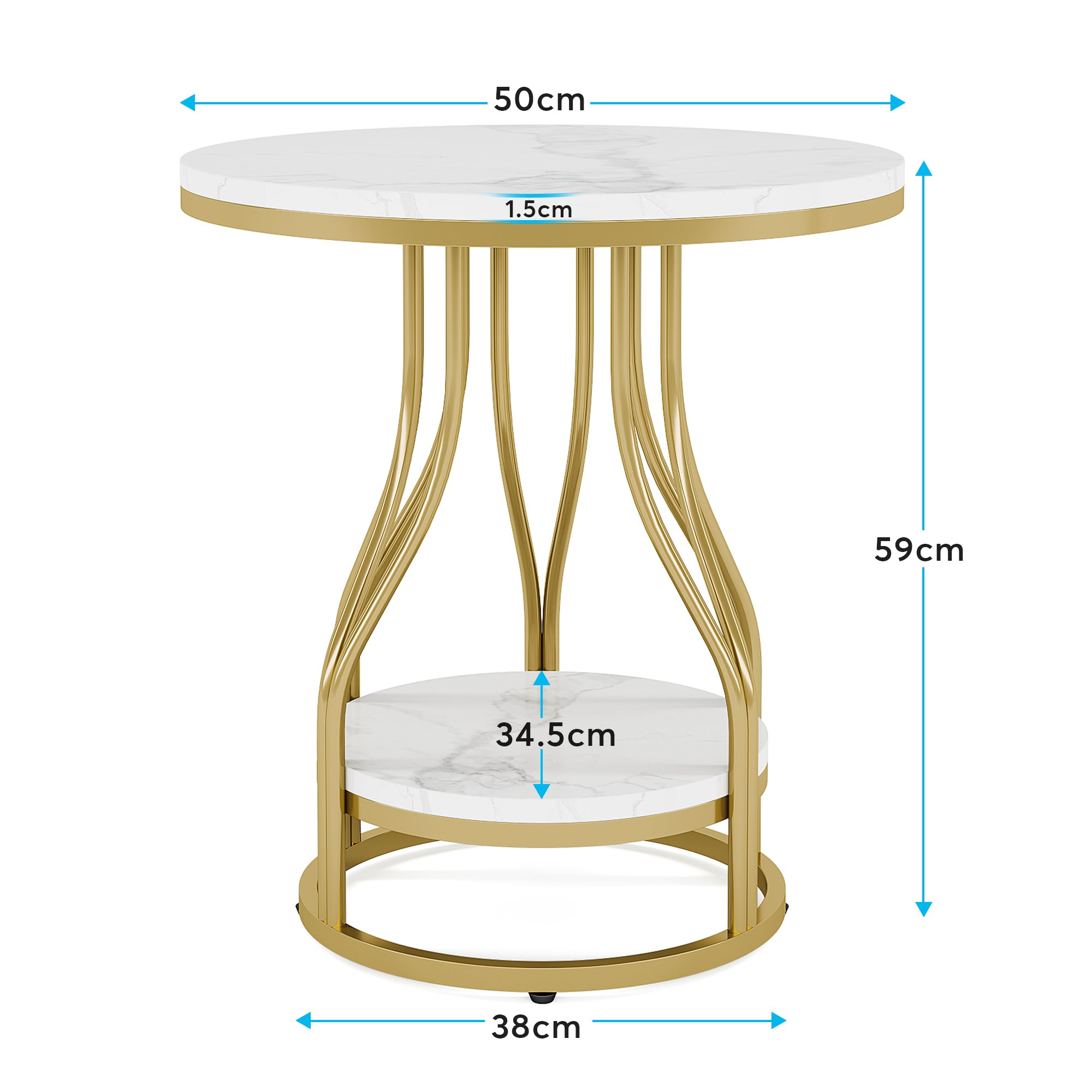 Tribesigns Tavolino rotondo, Tavolino con 2 ripiani Comodino moderno Tavolino piccolo con spazio