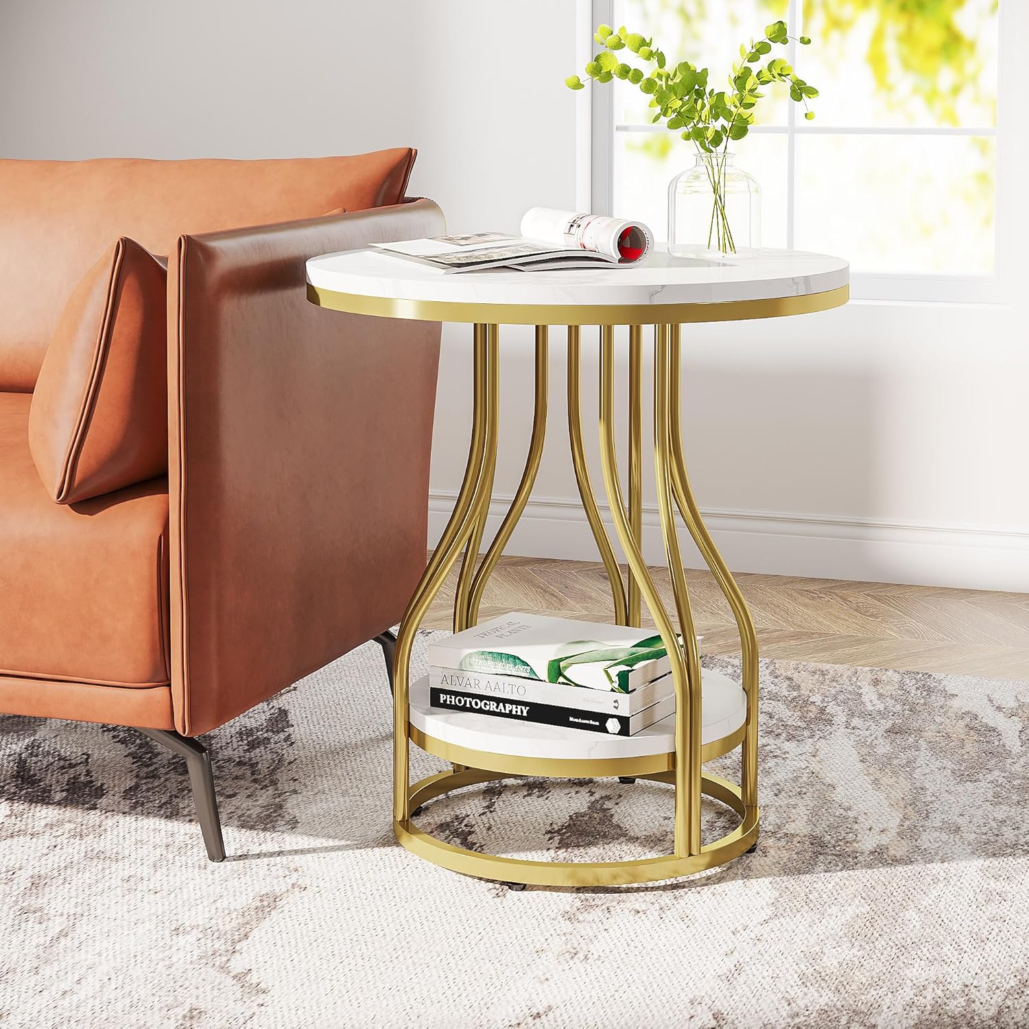 Tavolino Da Salotto 2 Ripiani,Tavolino Da Caffè Rotondo Design Moderno Minimalista Struttura In Metallo, Per Salotto Camera Da Letto Ingresso Ufficio Tavolino Da Salotto 2 Ripiani,Tavolino Da Caffè Rotondo Design Moderno Minimalista Struttura In Metallo, Per Salotto Camera Da Letto Ingresso Ufficio