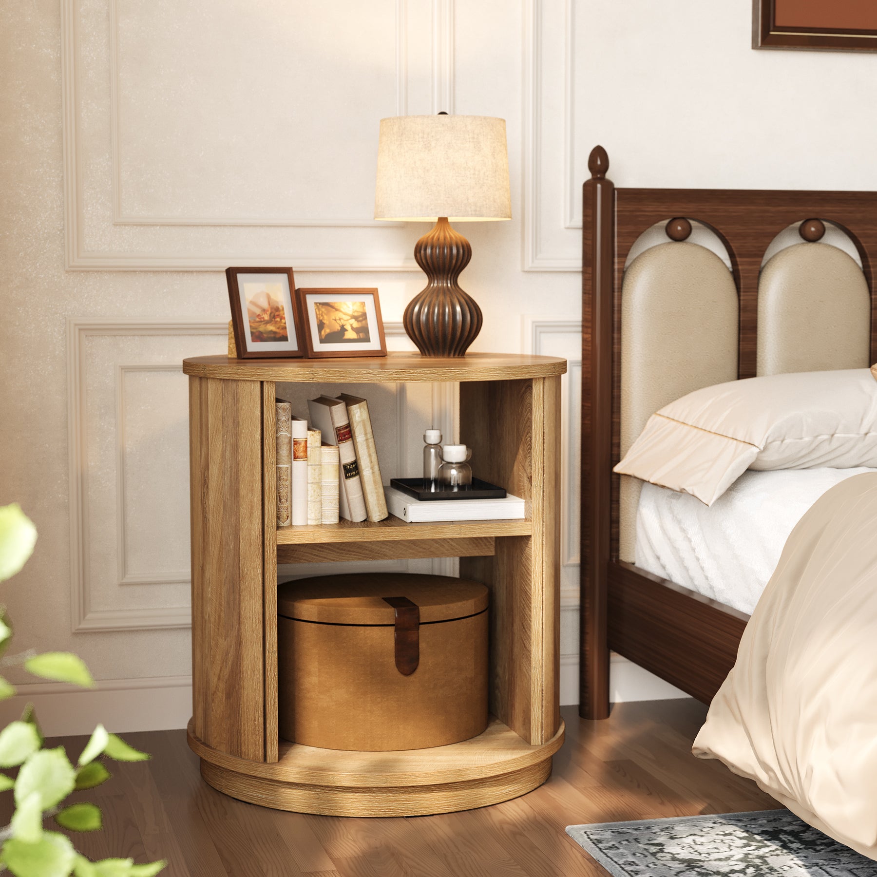 Tribesigns Tavolino rotondo da 60 cm, comodino naturale a 3 ripiani con ripiano