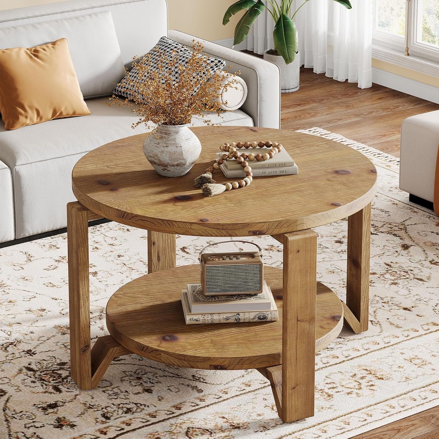 Tribesigns Tavolino rotondo da 80 cm, tavolo centrale con base a tamburo scanalata