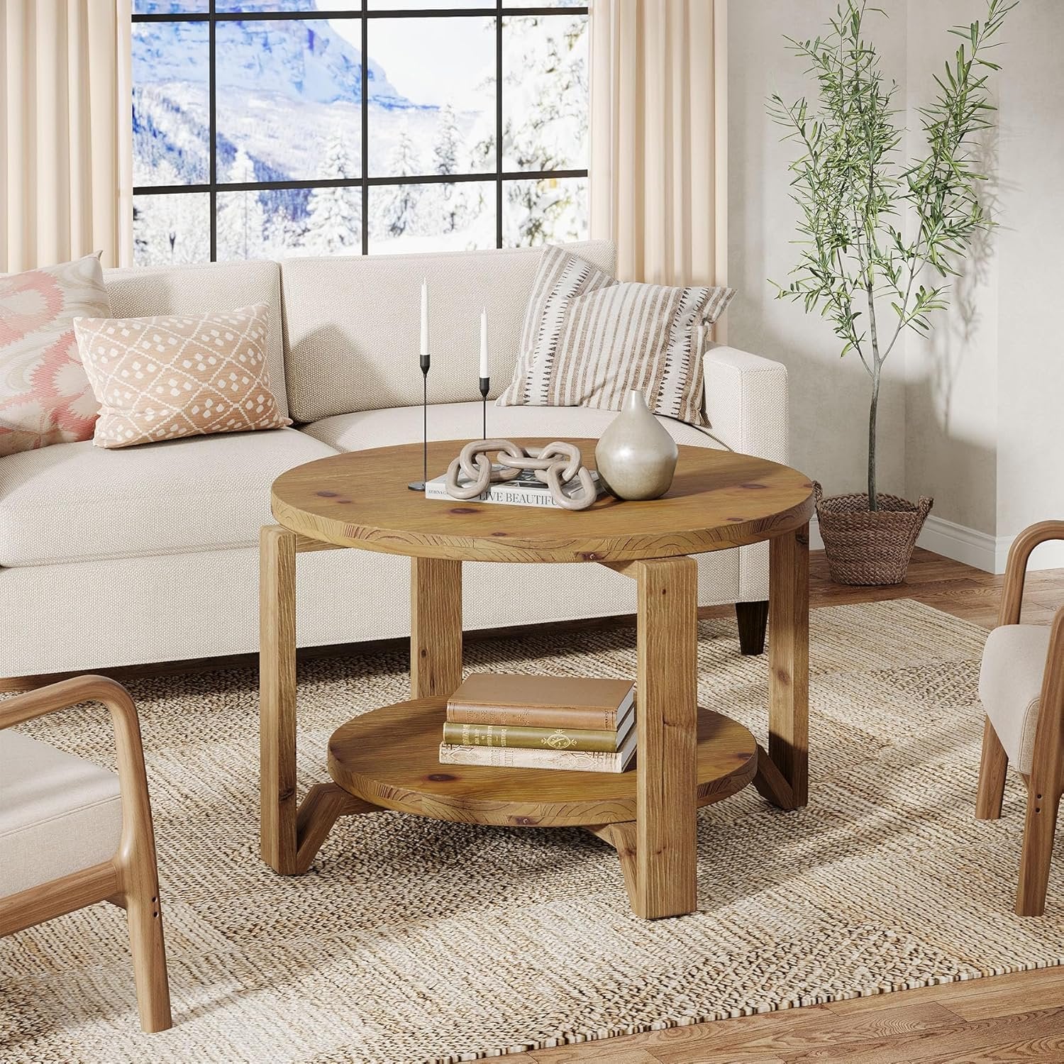 Tribesigns Tavolino rotondo da 80 cm, tavolo centrale con base a tamburo scanalata