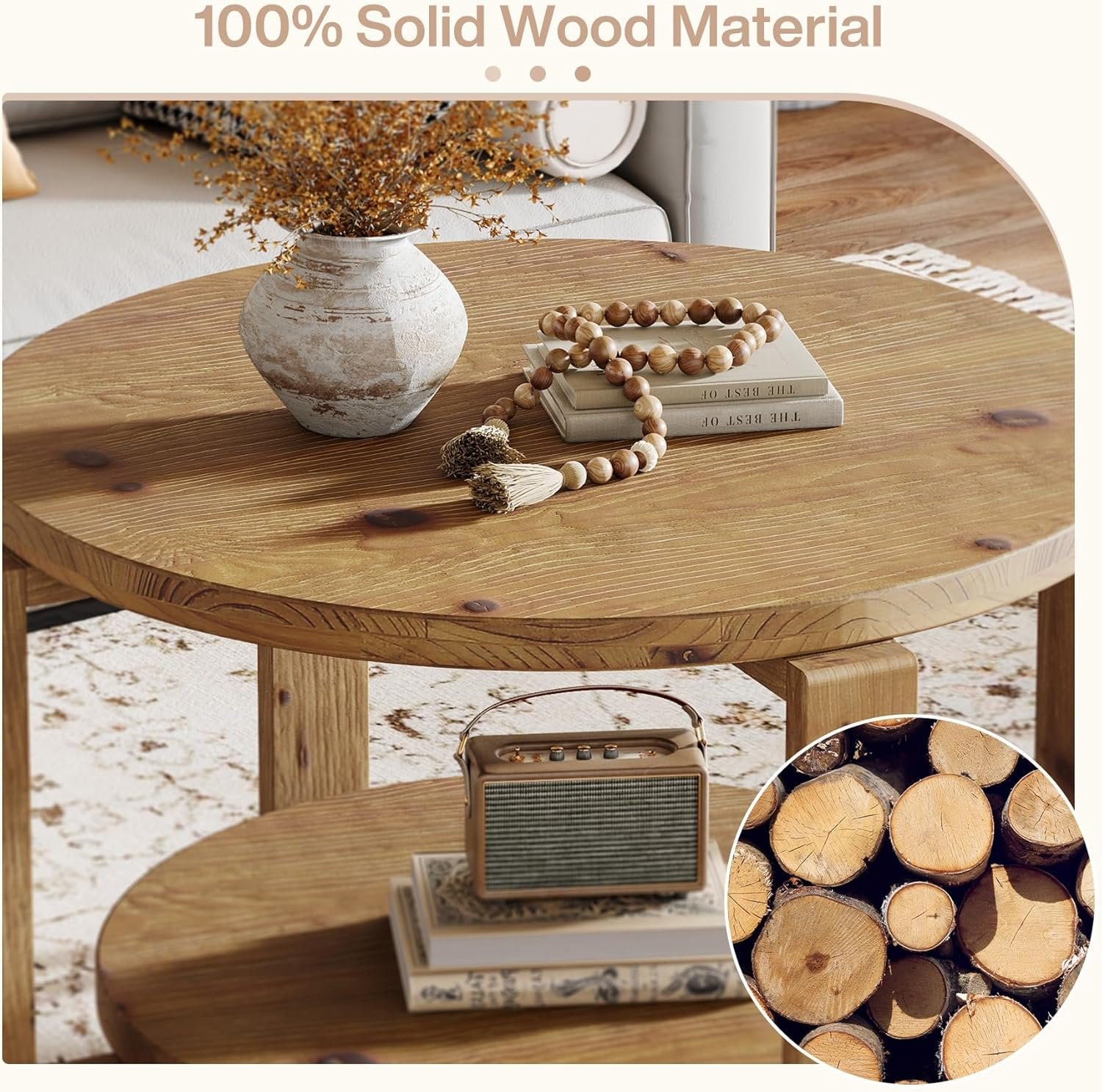 Tribesigns Tavolino rotondo da 80 cm, tavolo centrale con base a tamburo scanalata