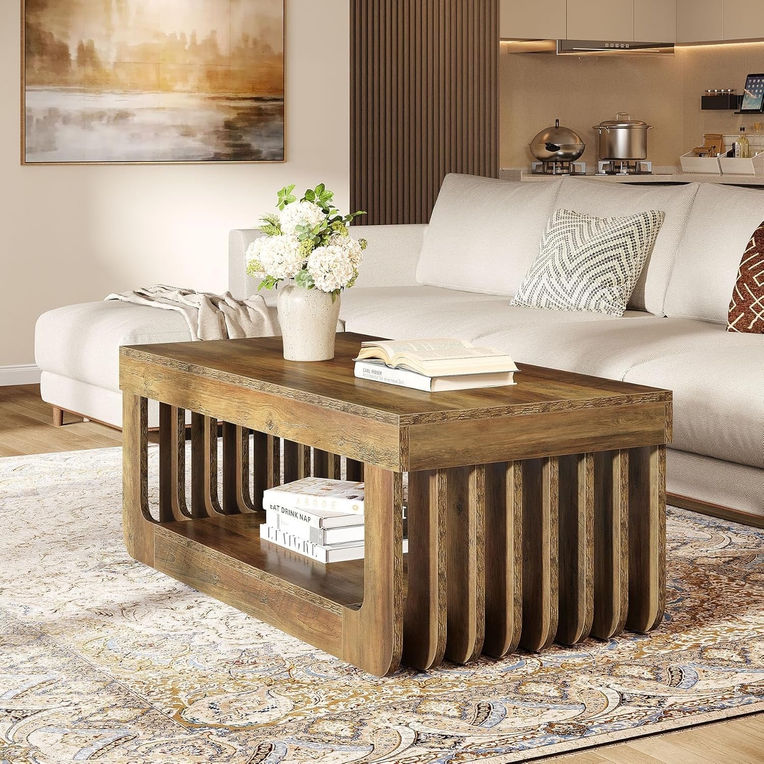 Tribesigns Tavolino salotto, tavolo da centro rettangolare da 120 cm con portaoggetti