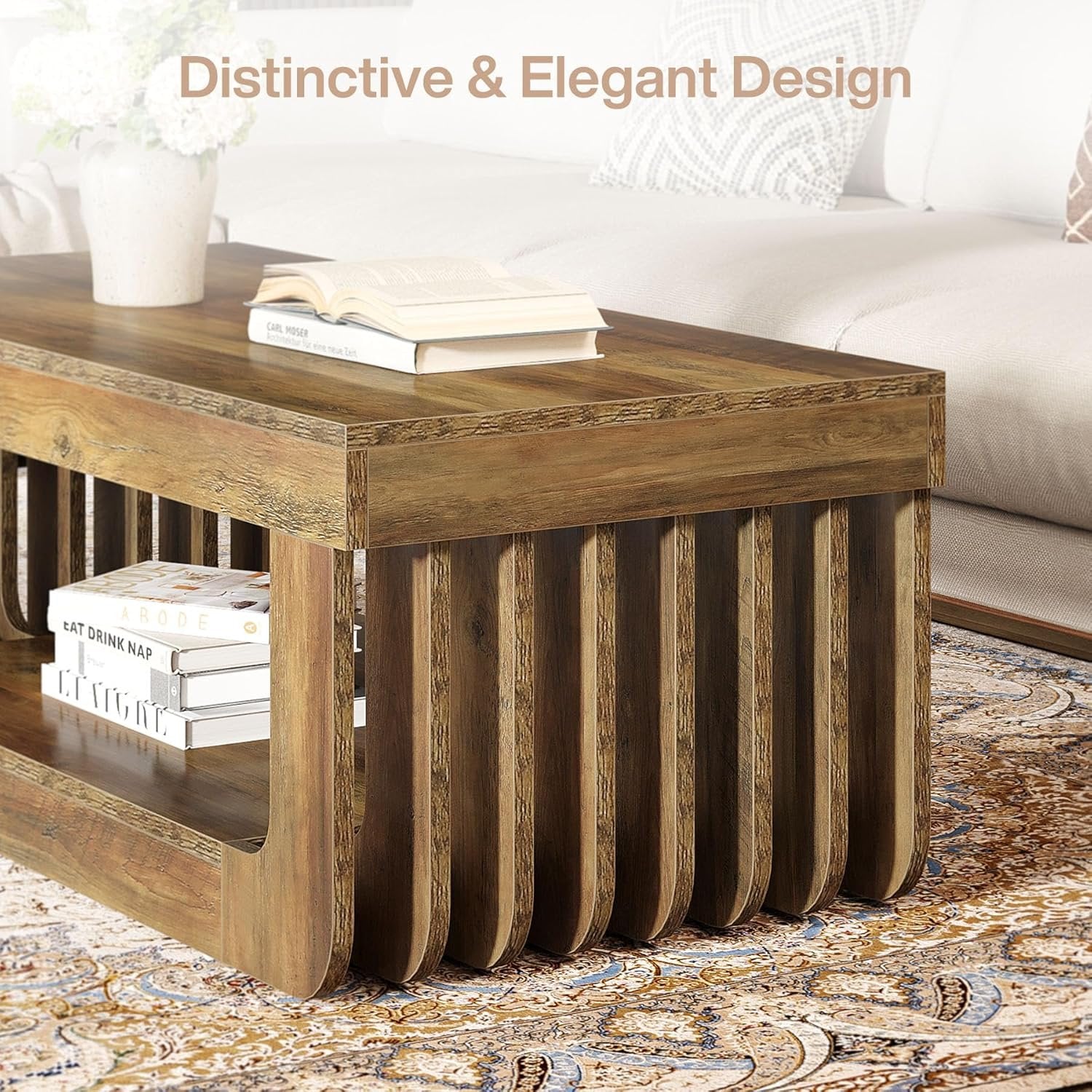 Tribesigns Tavolino salotto, tavolo da centro rettangolare da 120 cm con portaoggetti