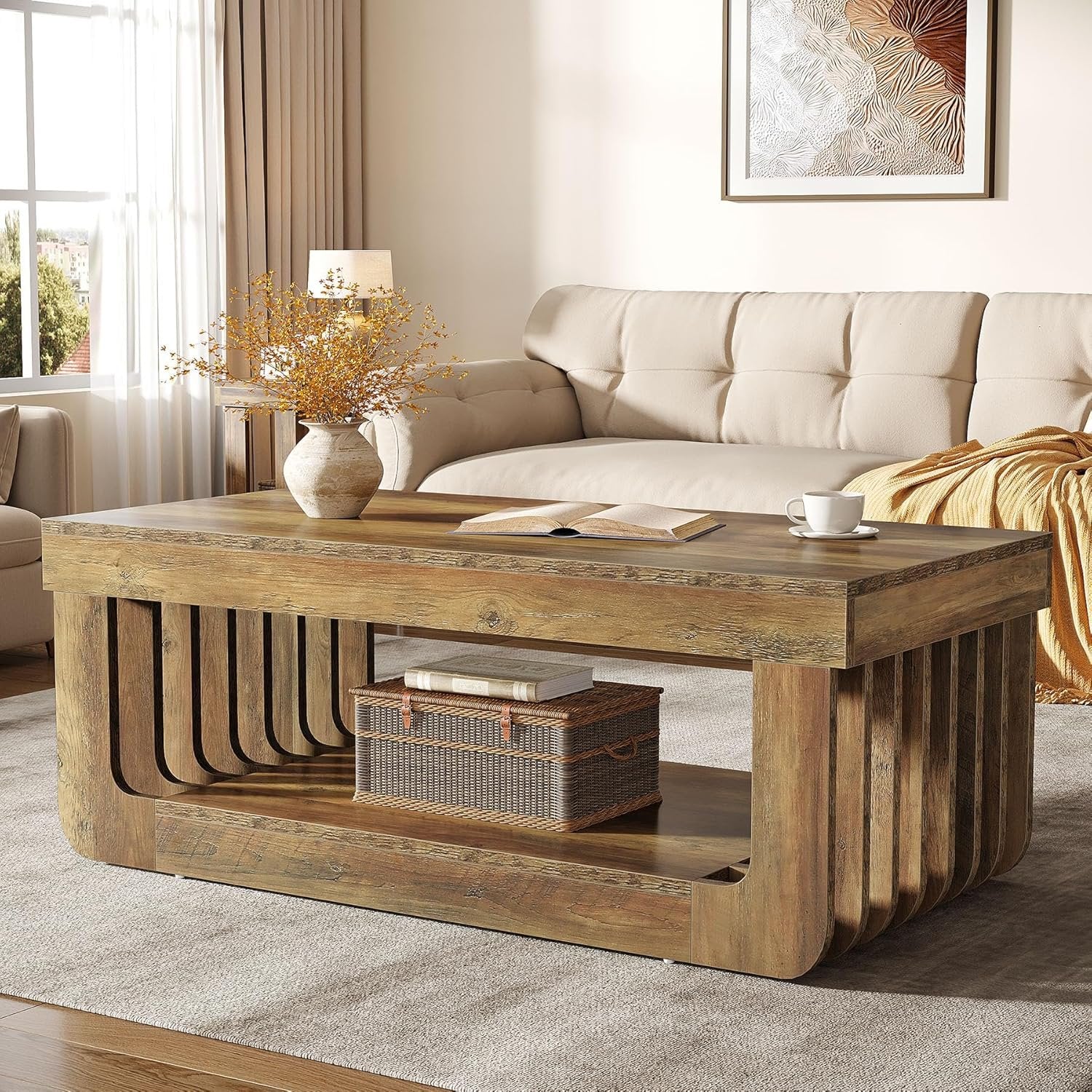 Tribesigns Tavolino salotto, tavolo da centro rettangolare da 120 cm con portaoggetti