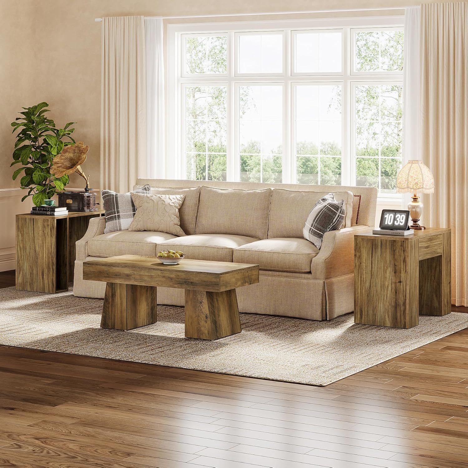 Tribesigns Tavolino, tavolino rustico comodino da 80 cm per soggiorno