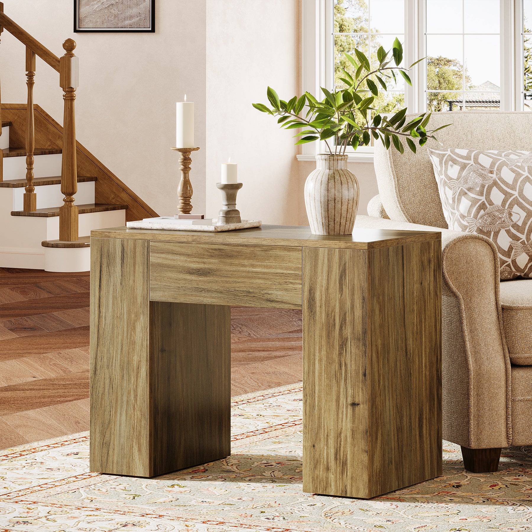 Tribesigns Tavolino, tavolino rustico comodino da 80 cm per soggiorno