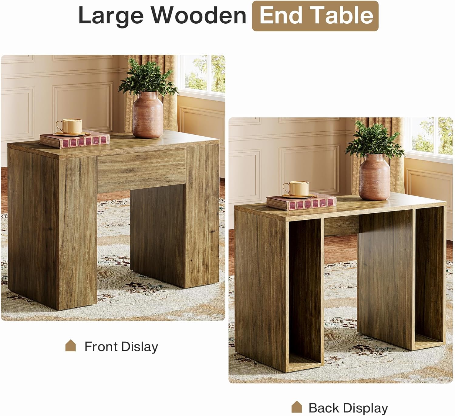 Tribesigns Tavolino, tavolino rustico comodino da 80 cm per soggiorno