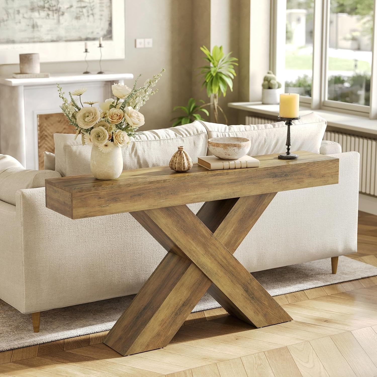 Tribesigns Tavolo Consolle, 140 cm Consolle Ingresso Tavolo da Divano con Design a X