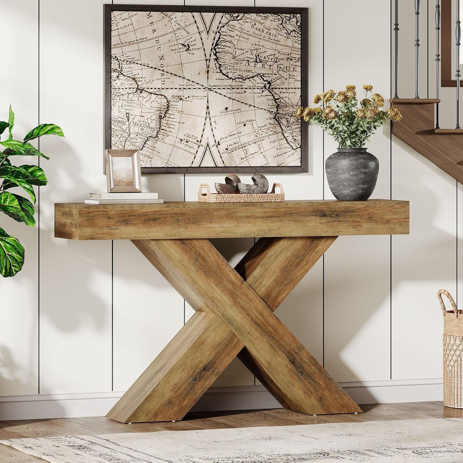Tribesigns Tavolo Consolle, 140 cm Consolle Ingresso Tavolo da Divano con Design a X