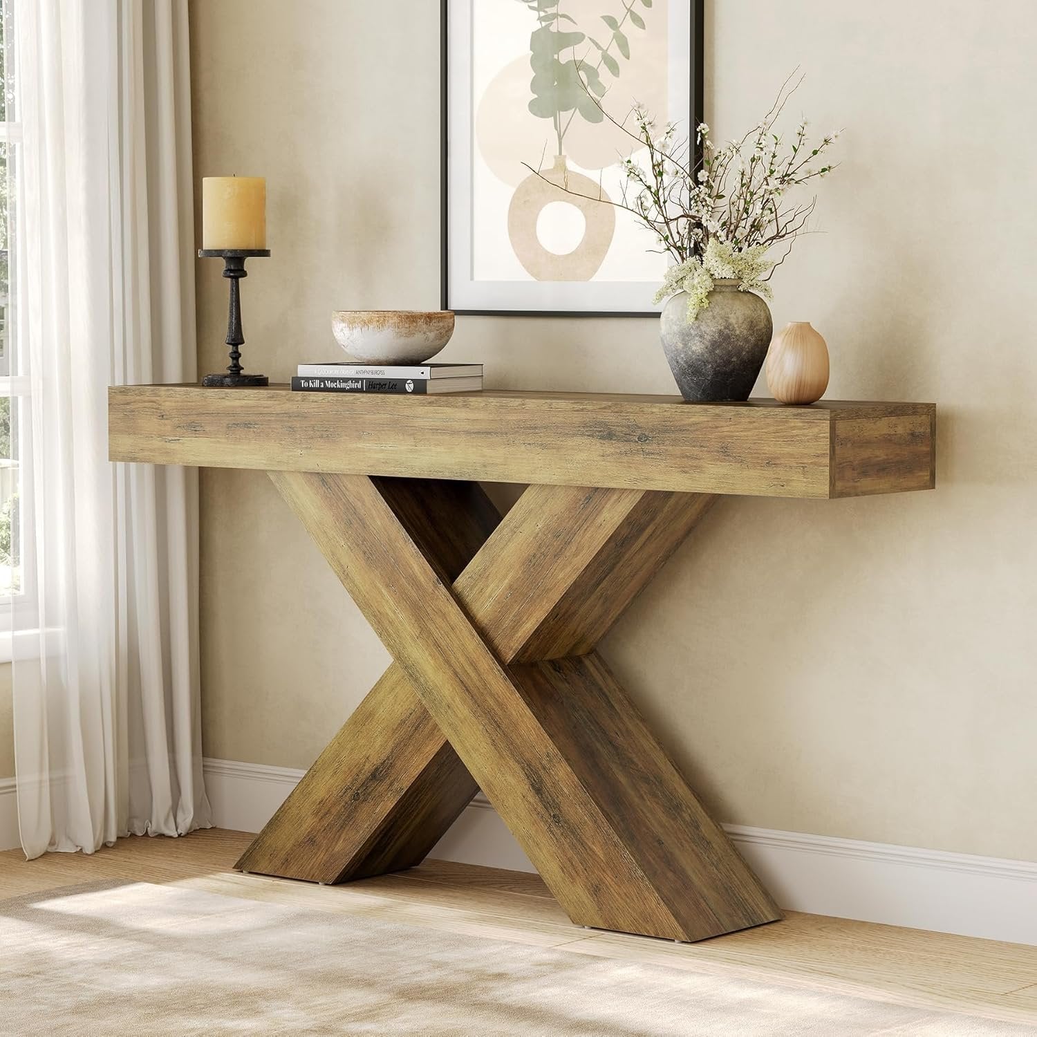 Tribesigns Tavolo Consolle, 140 cm Consolle Ingresso Tavolo da Divano con Design a X