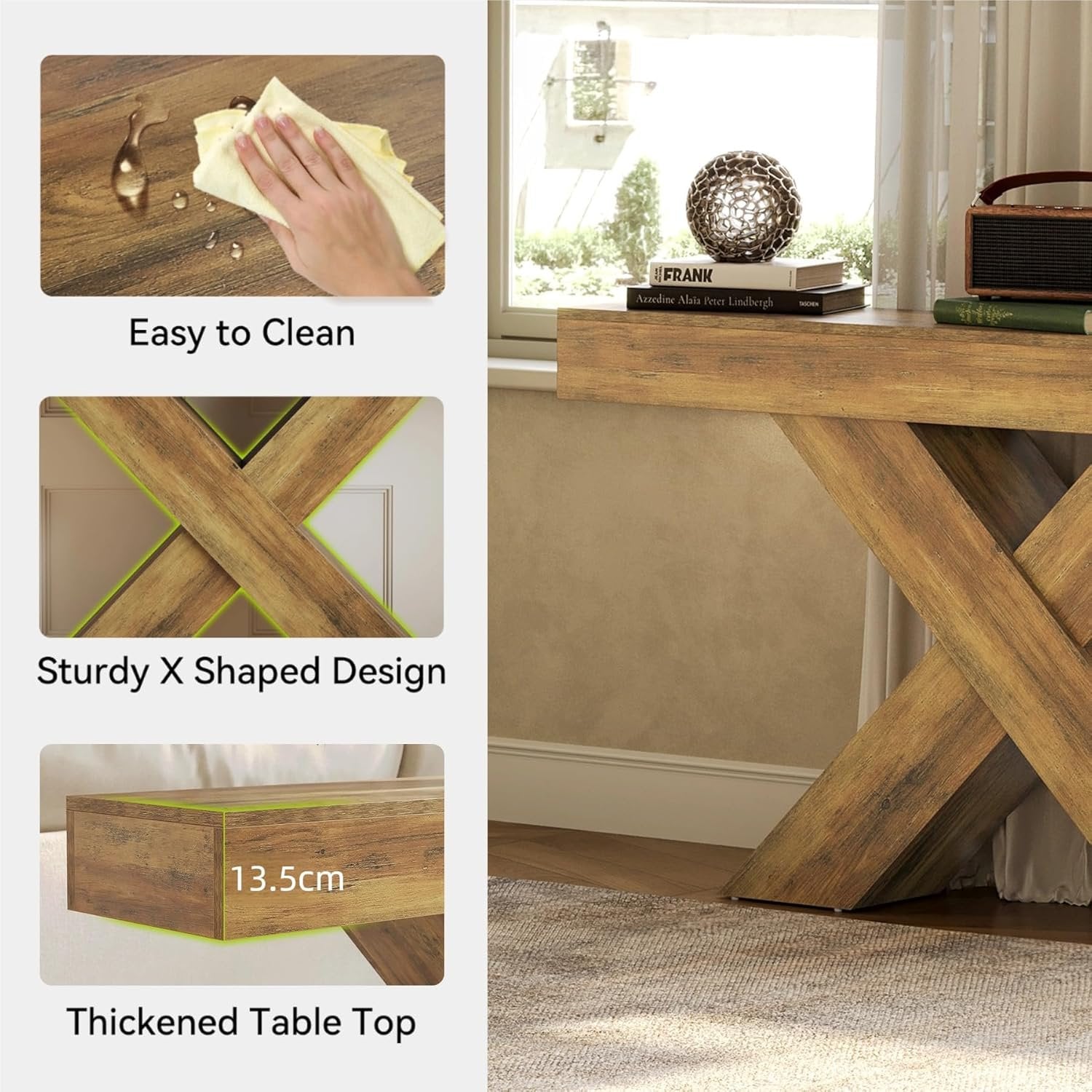 Tribesigns Tavolo Consolle, 140 cm Consolle Ingresso Tavolo da Divano con Design a X