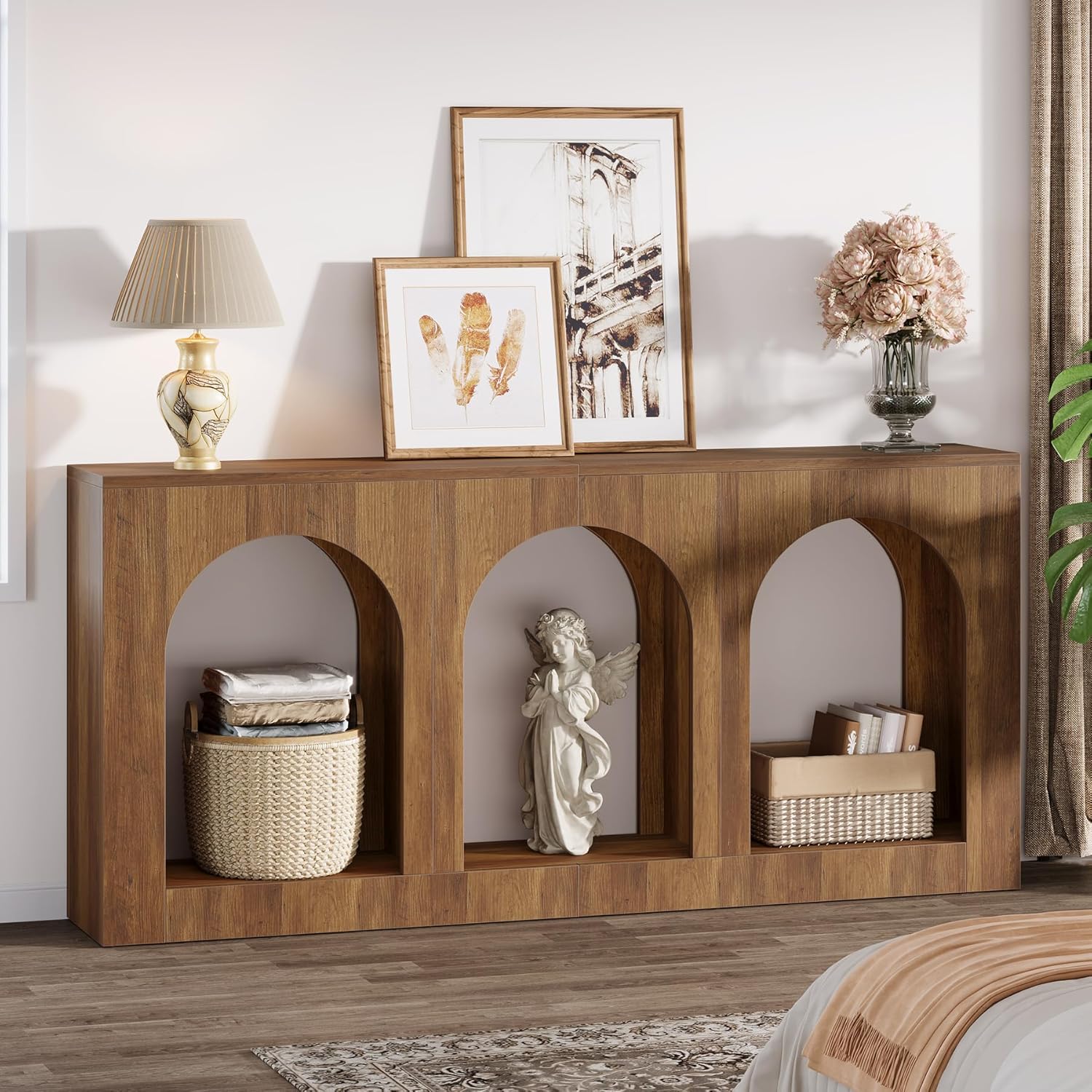 Tribesigns Tavolo Consolle 160 cm, Tavoli da Ingresso con 3 Ripiani Ad Archi