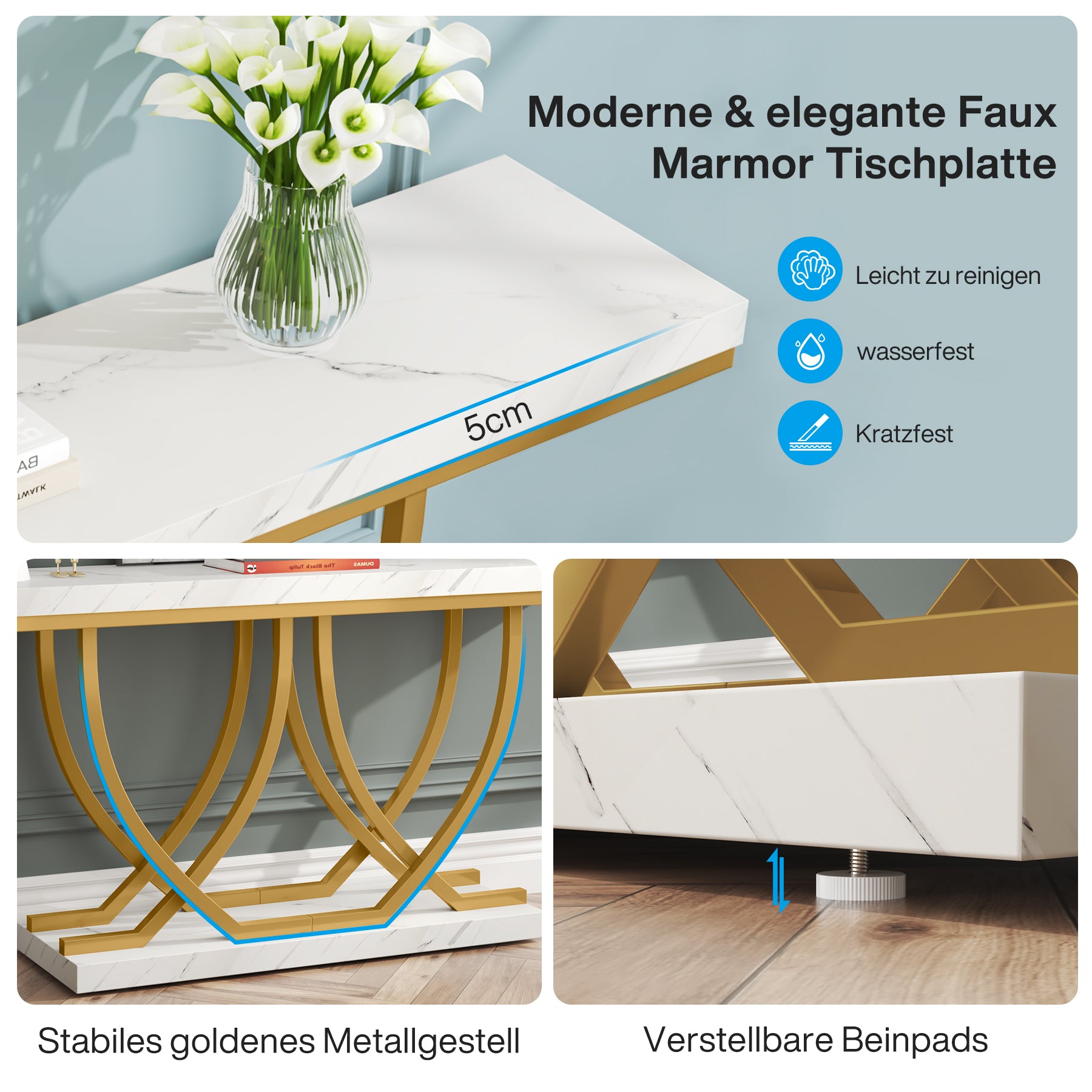 Tribesigns Tavolo Consolle Ingresso, 150cm Tavolo da Corridoio Effetto di Marmo